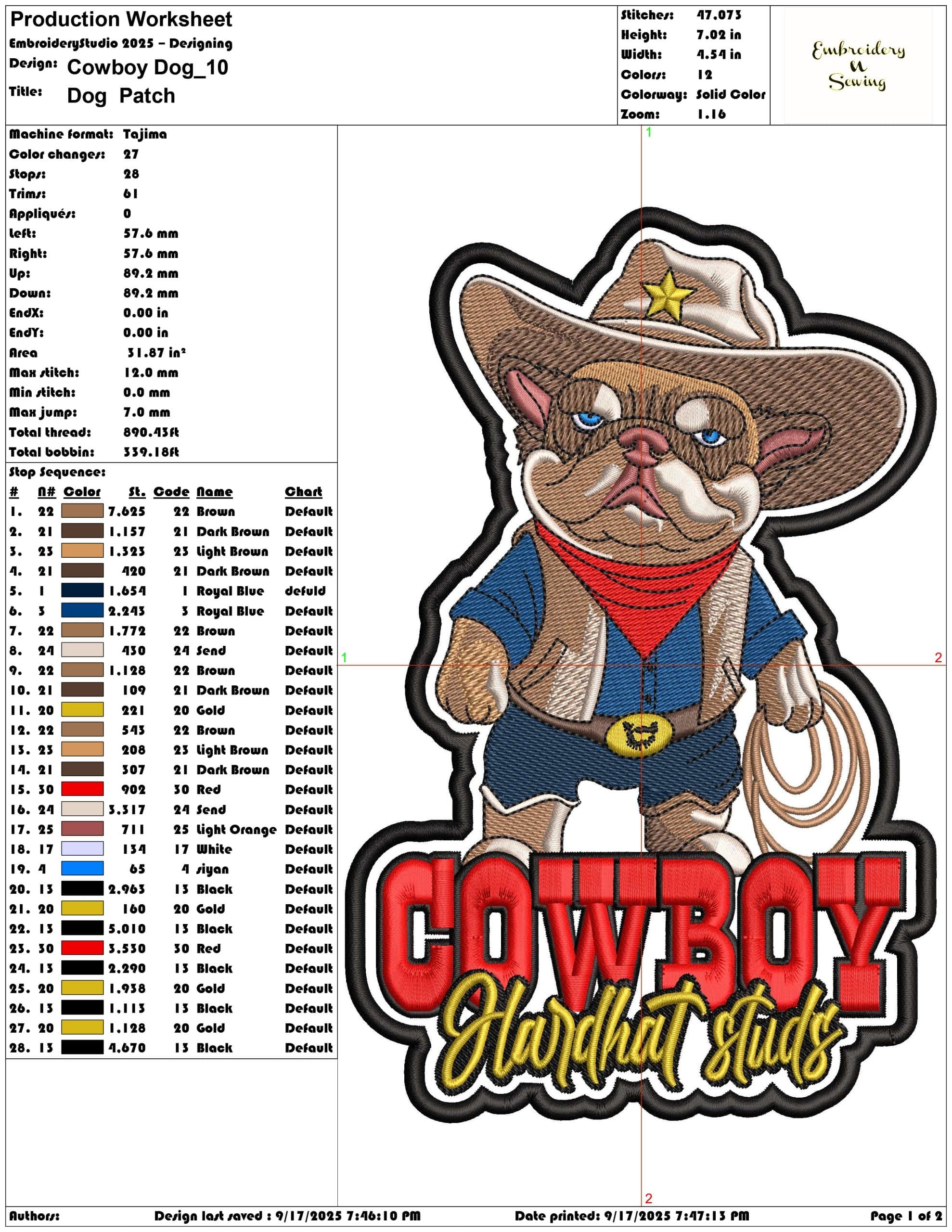 Cowboy Dog-Elegant embroidery design file - instant download — view 3