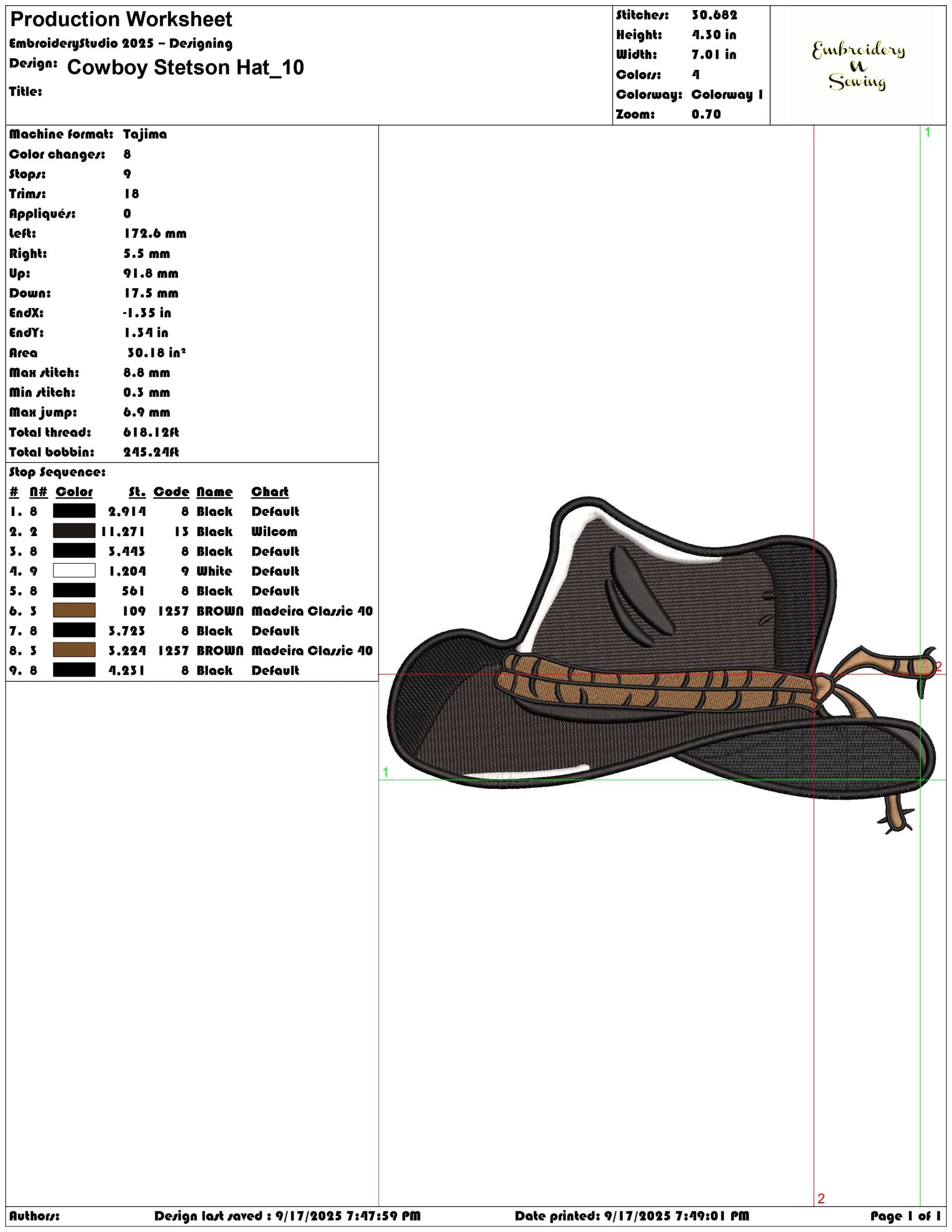 Cowboy Stetson Hat-Elegant embroidery design file - instant download — view 3