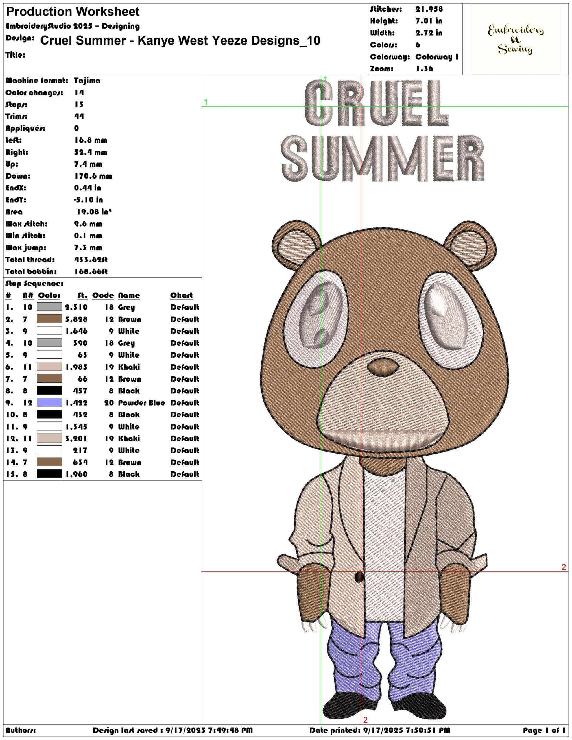 Cruel Summer - Kanye West Yeeze Designs-Elegant embroidery design file - instant download — view 3