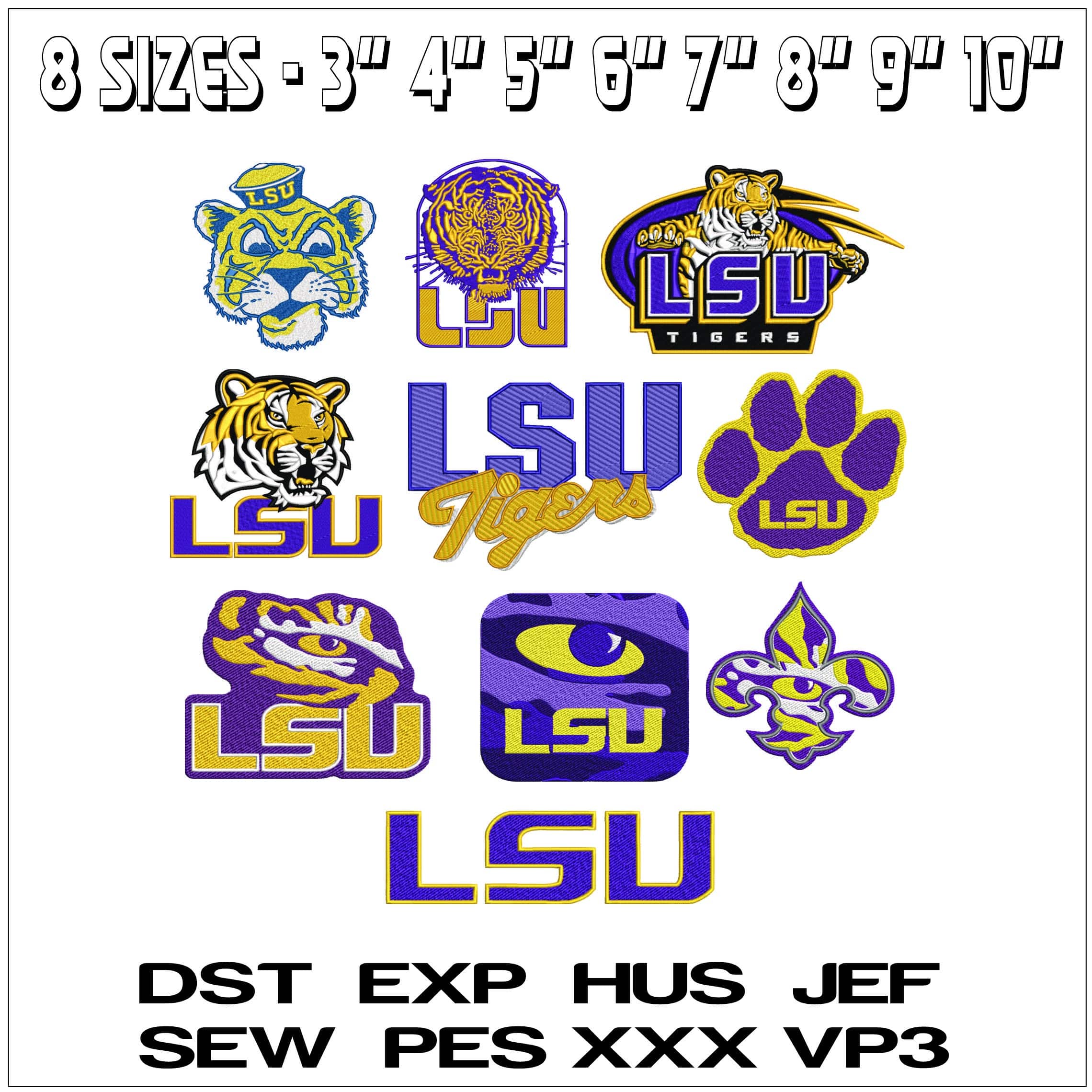 10 LSU Design Louisiana State University Bulk Designs -Elegant embroidery design file - instant download — view 2