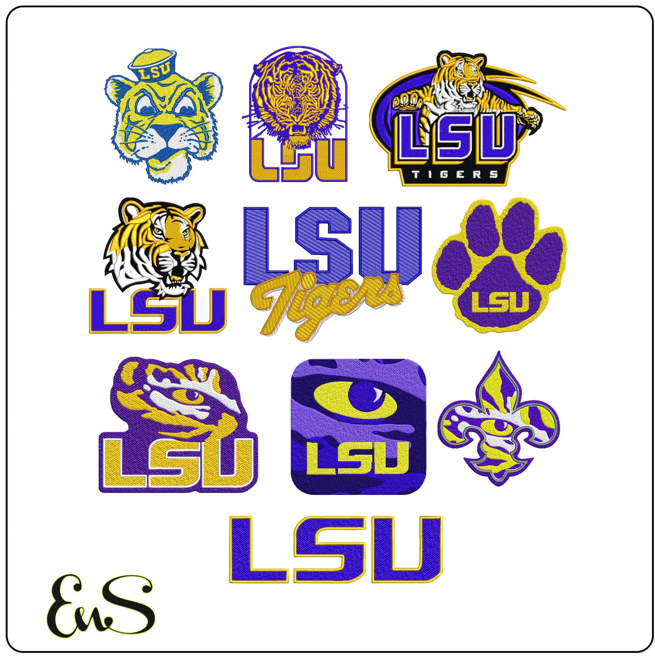 10 LSU Design Louisiana State University Bulk Designs -Elegant embroidery design file - instant download