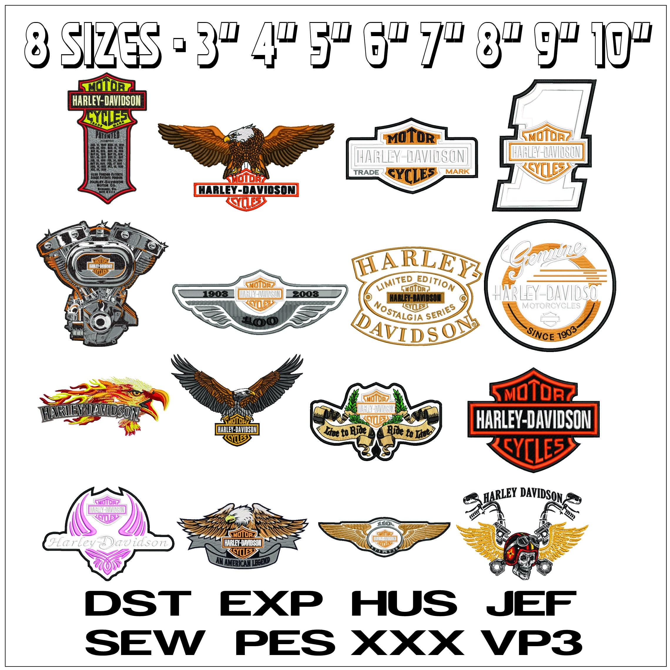 16 Harley Davidson Bulk Designs - Elegant embroidery design file - instant download — view 7
