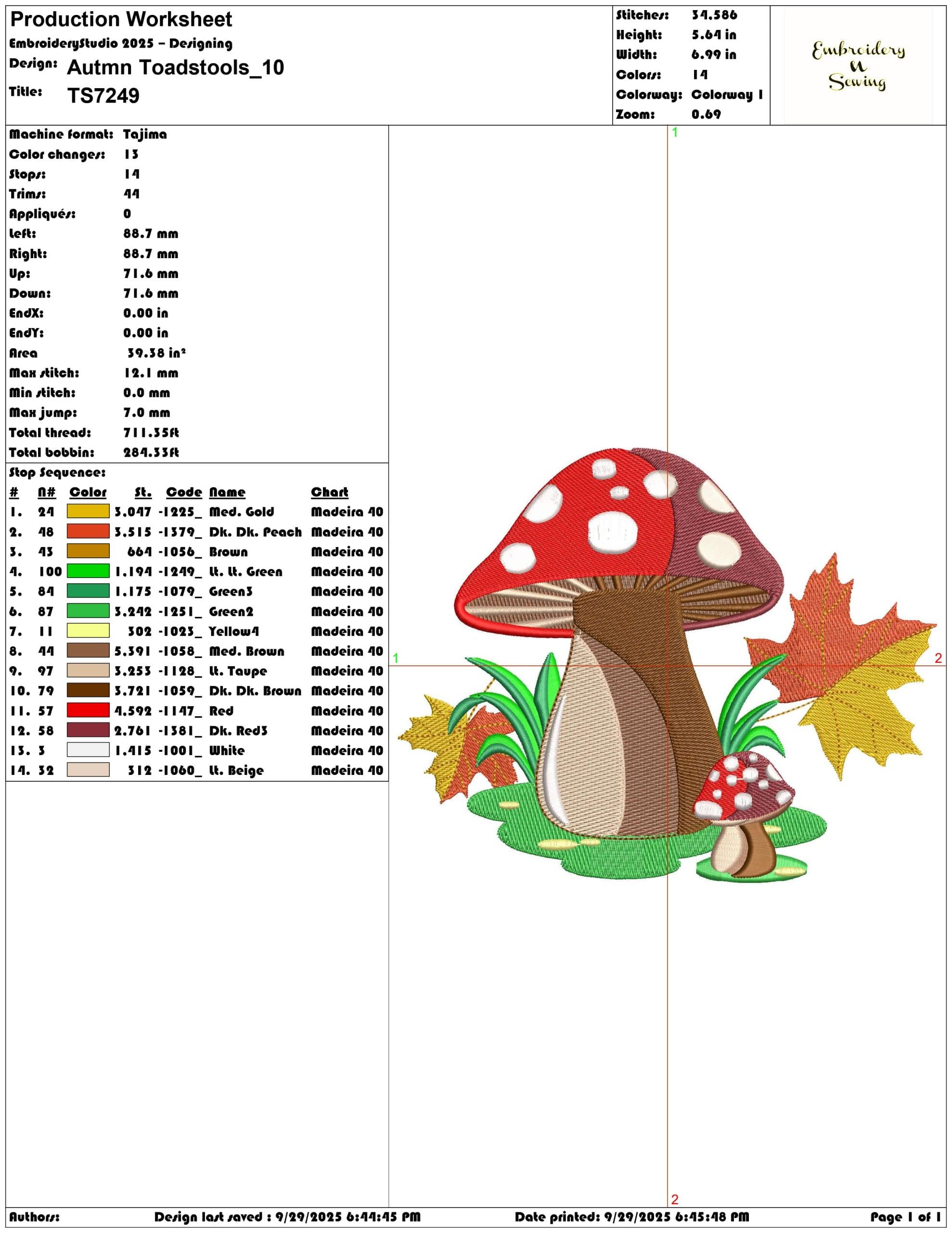 Autumn Toadstools - Elegant embroidery design file - instant download — view 3