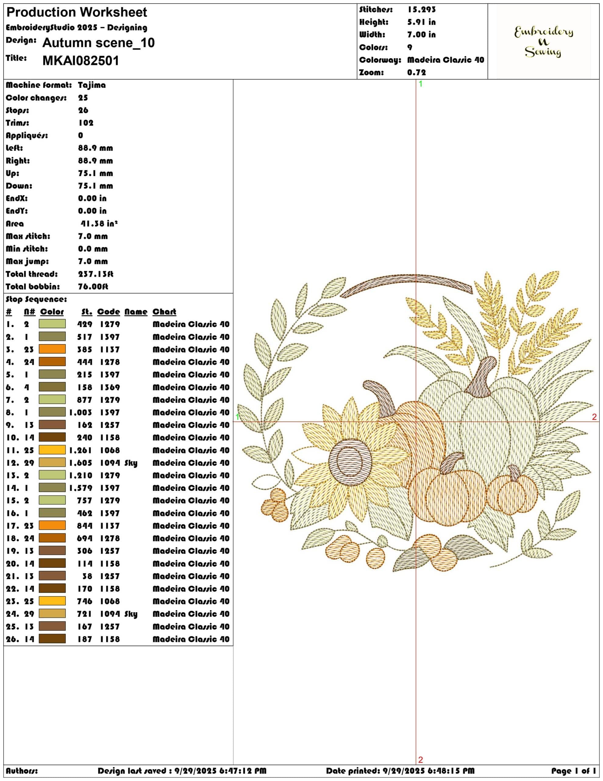 Autumn Scene - Elegant embroidery design file - instant download — view 3