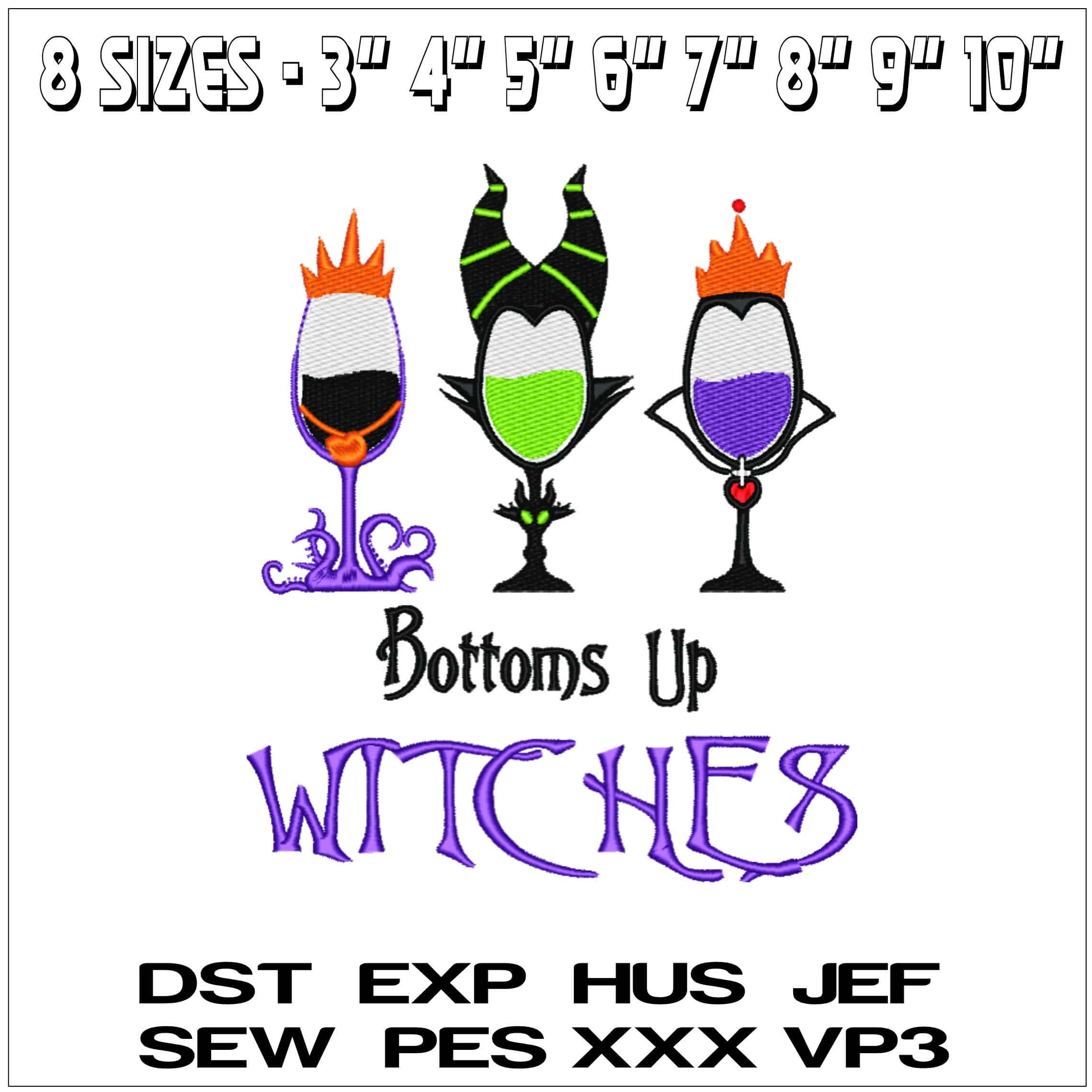 Bottoms Up Witches - Elegant embroidery design file - instant download — view 2