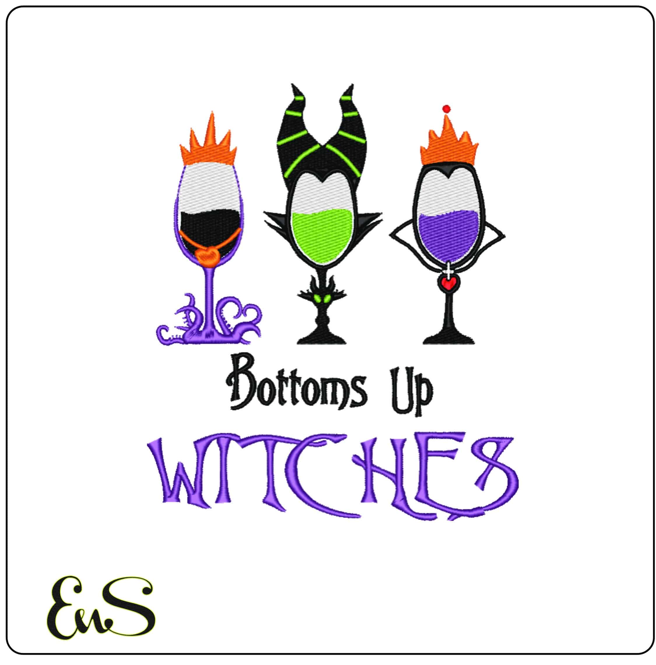 Bottoms Up Witches - Elegant embroidery design file - instant download