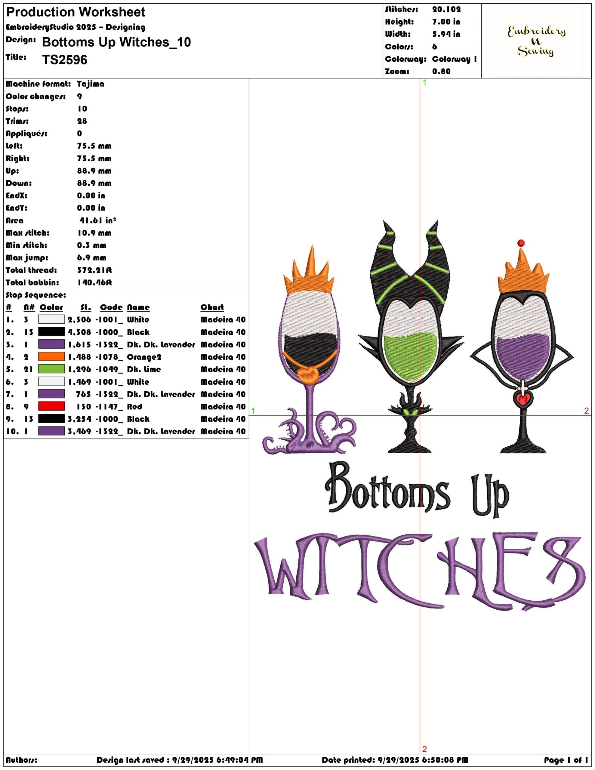Bottoms Up Witches - Elegant embroidery design file - instant download — view 3