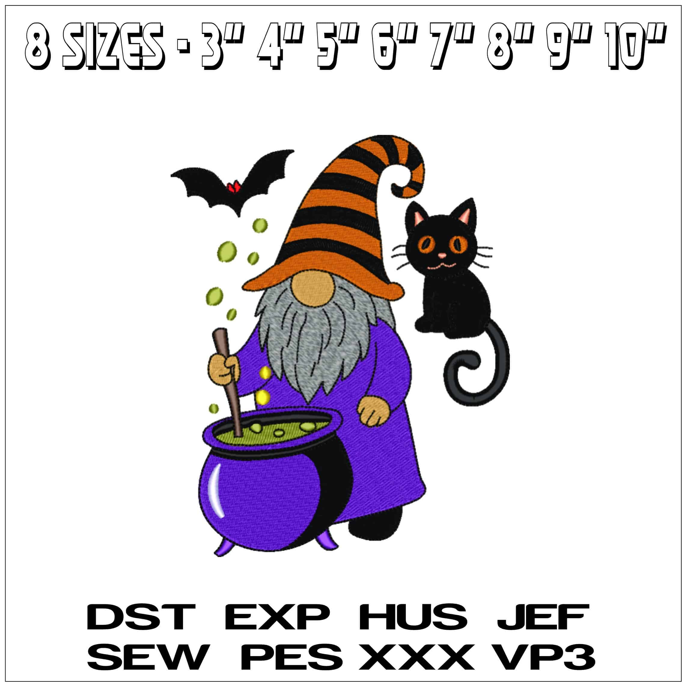 Gnome Wizard with Cauldron - Elegant embroidery design file - instant download — view 2