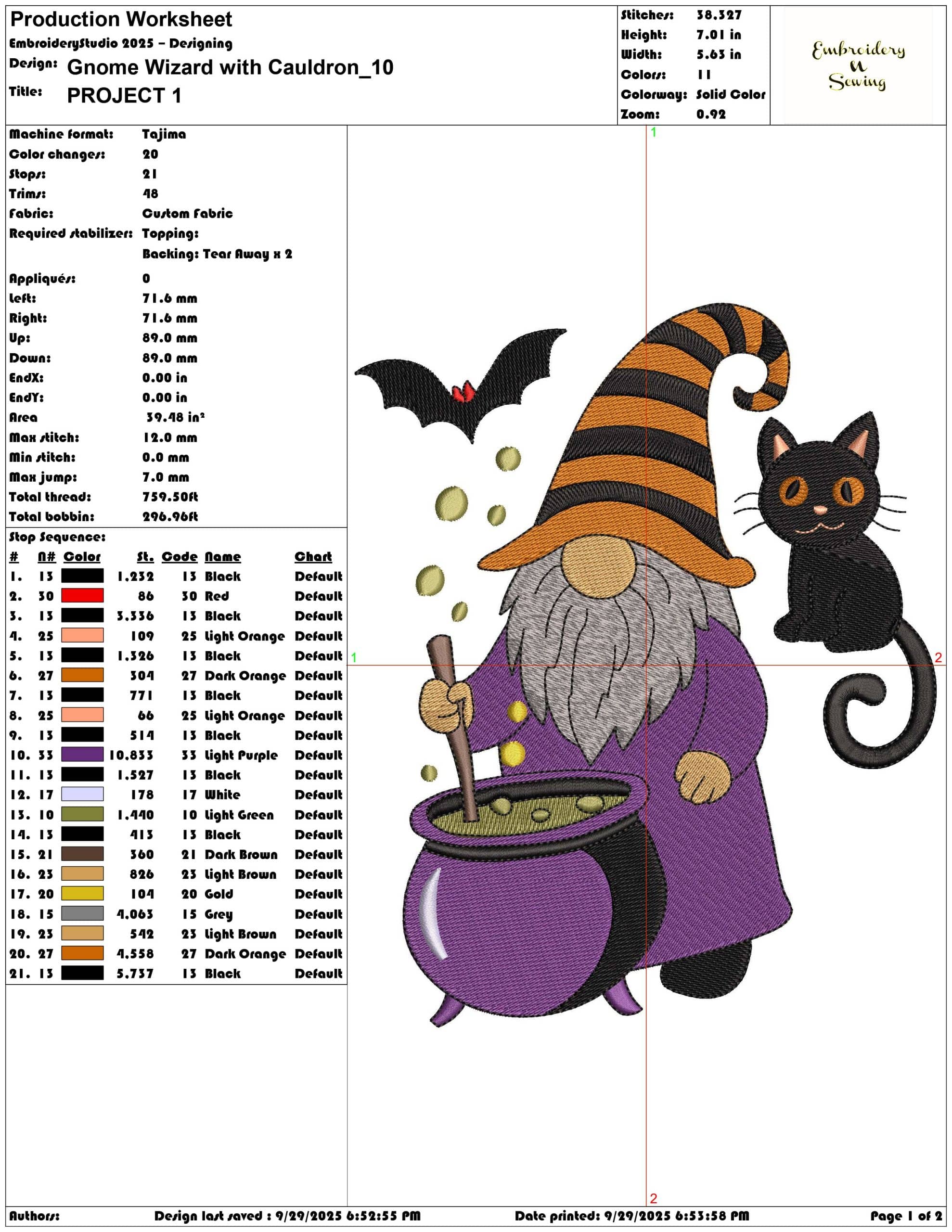 Gnome Wizard with Cauldron - Elegant embroidery design file - instant download — view 3