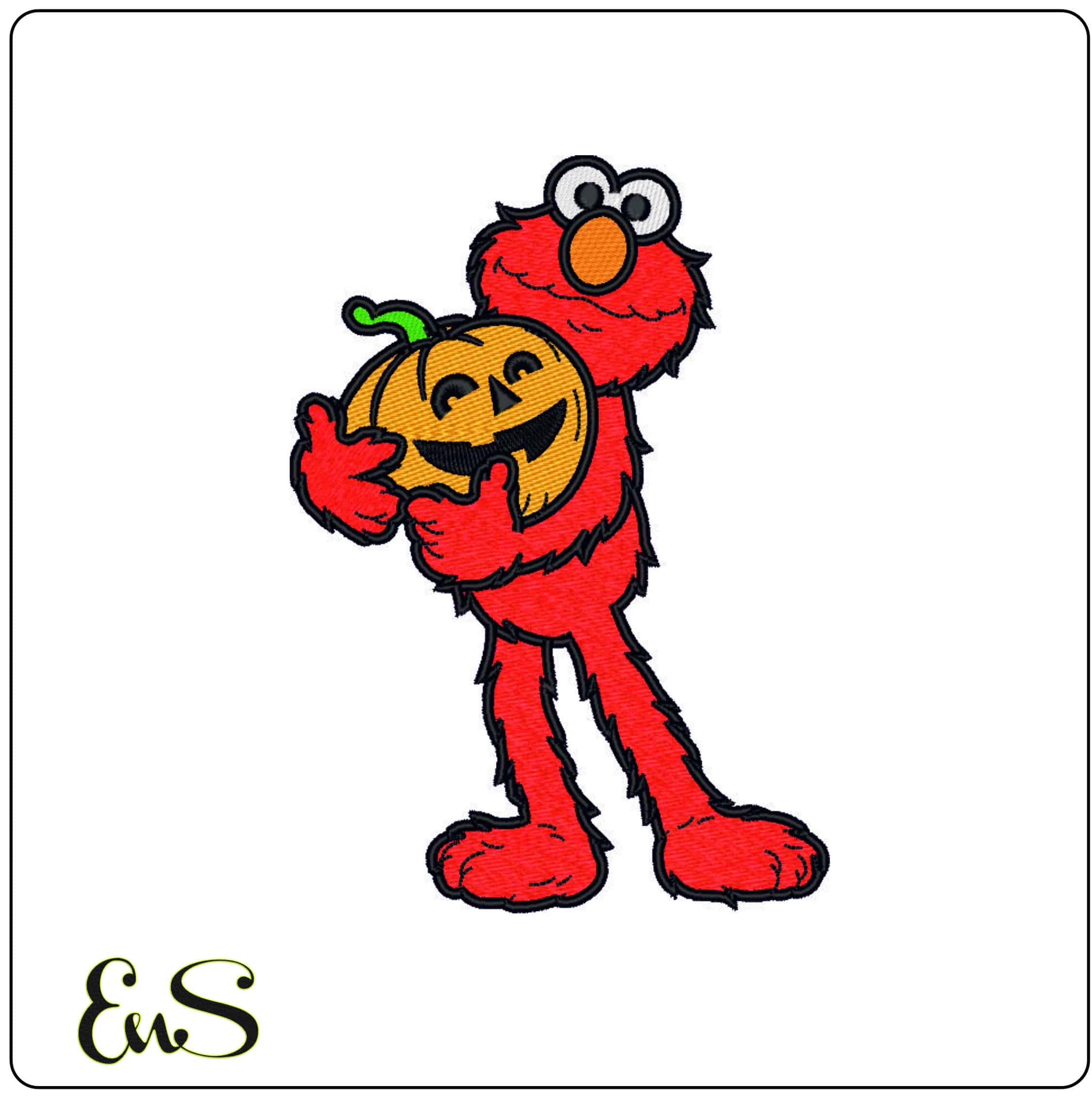 Halloween Elmo with Pumpkin - Elegant embroidery design file - instant download