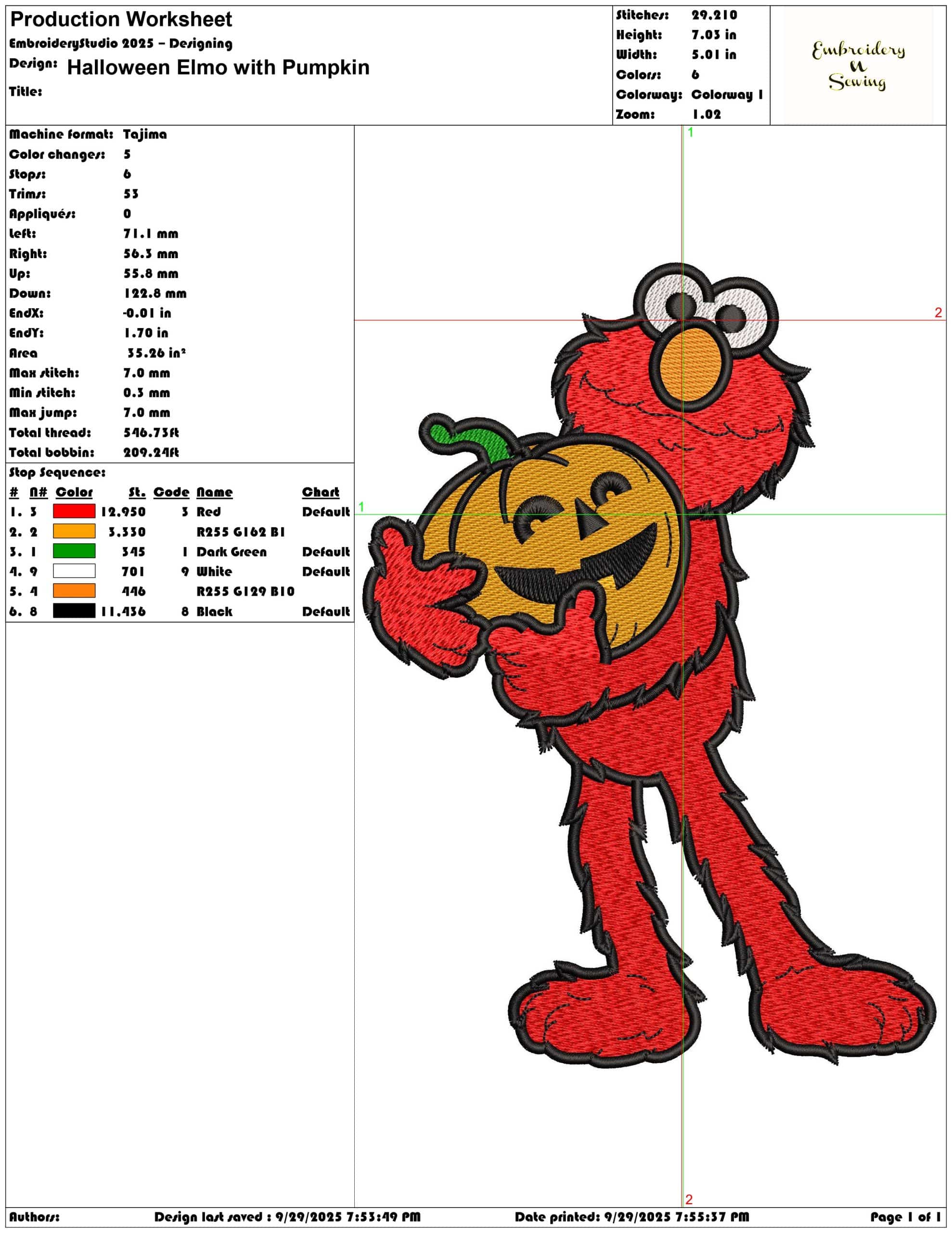 Halloween Elmo with Pumpkin - Elegant embroidery design file - instant download — view 3