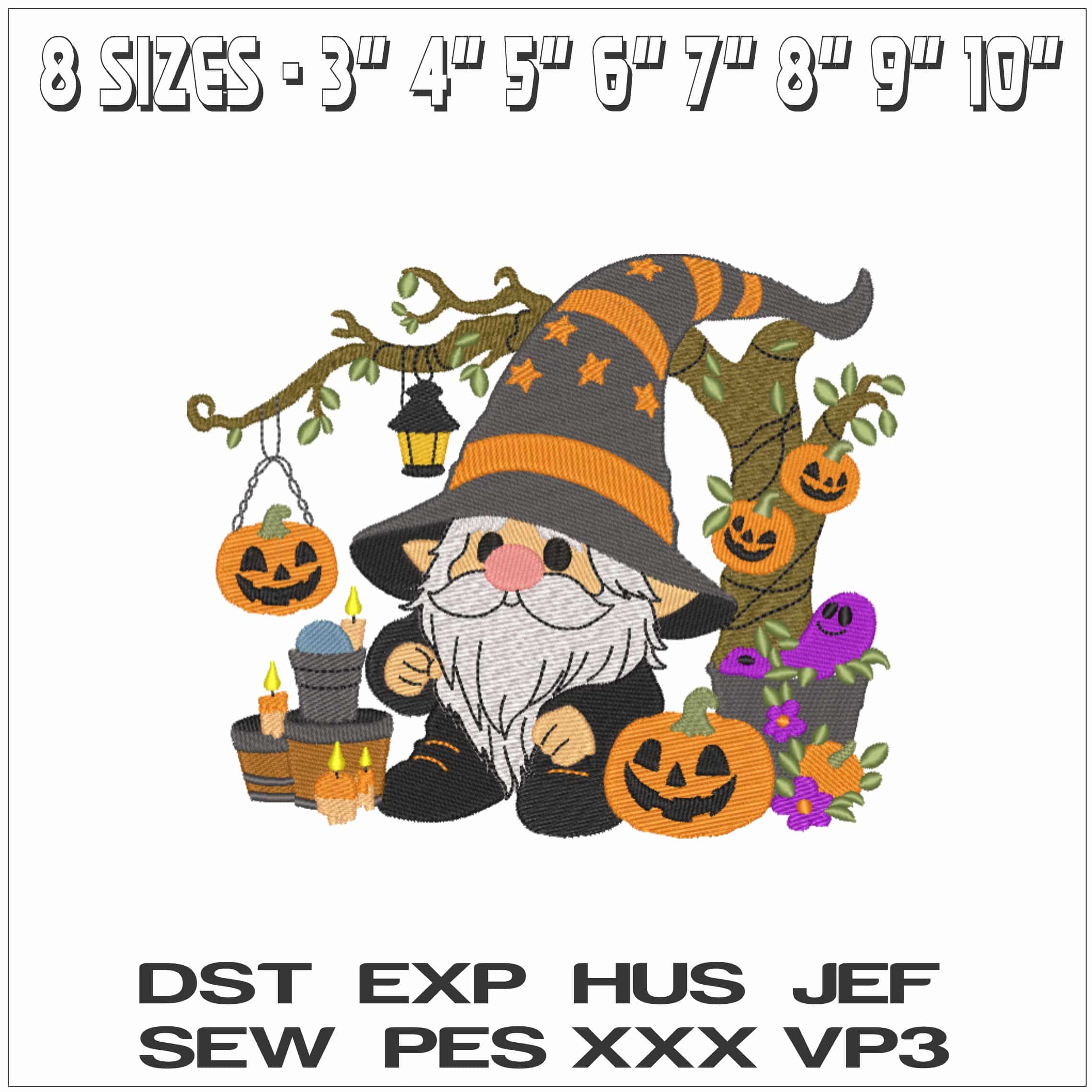 Halloween Gmone with Pumpkin Lanterns - Elegant embroidery design file - instant download — view 2
