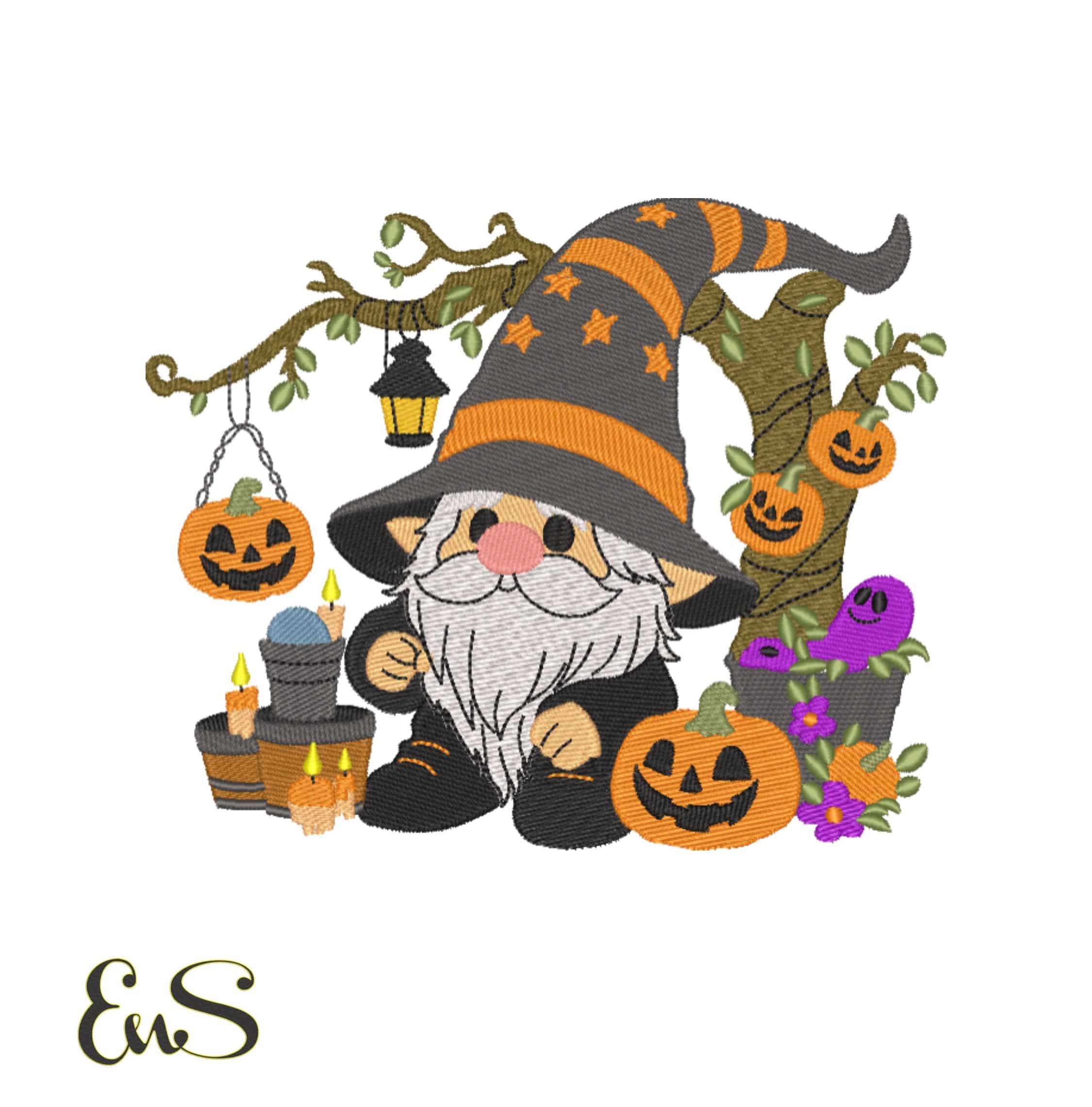 Halloween Gmone with Pumpkin Lanterns - Elegant embroidery design file - instant download