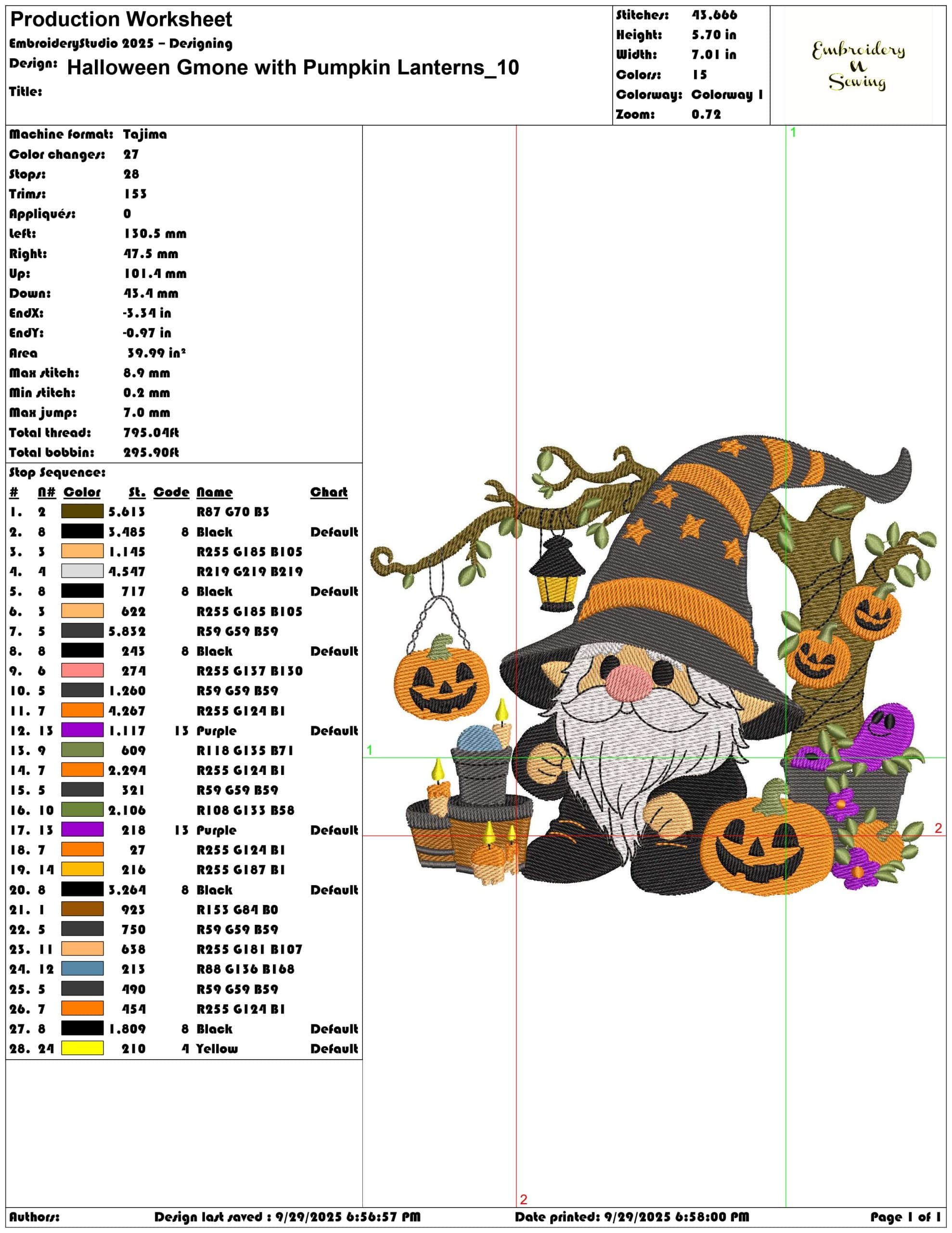 Halloween Gmone with Pumpkin Lanterns - Elegant embroidery design file - instant download — view 3