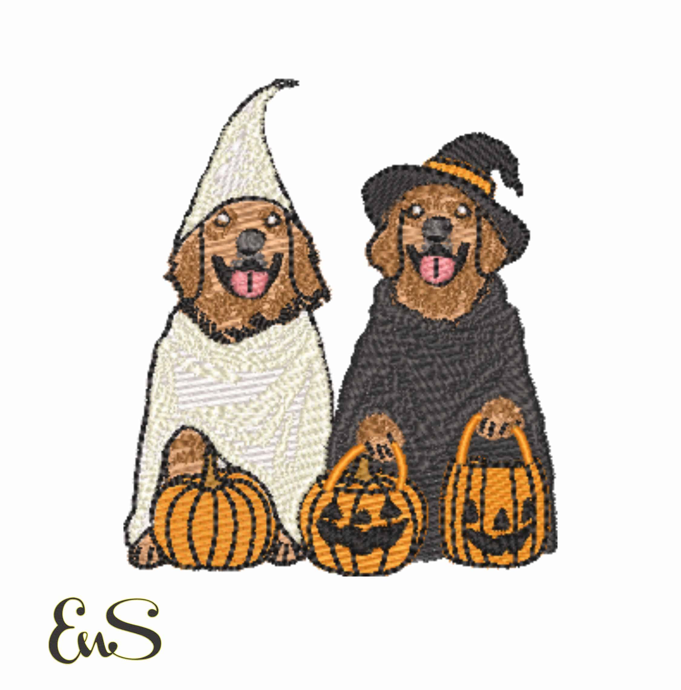 Halloween Golden Retreivers - Elegant embroidery design file - instant download