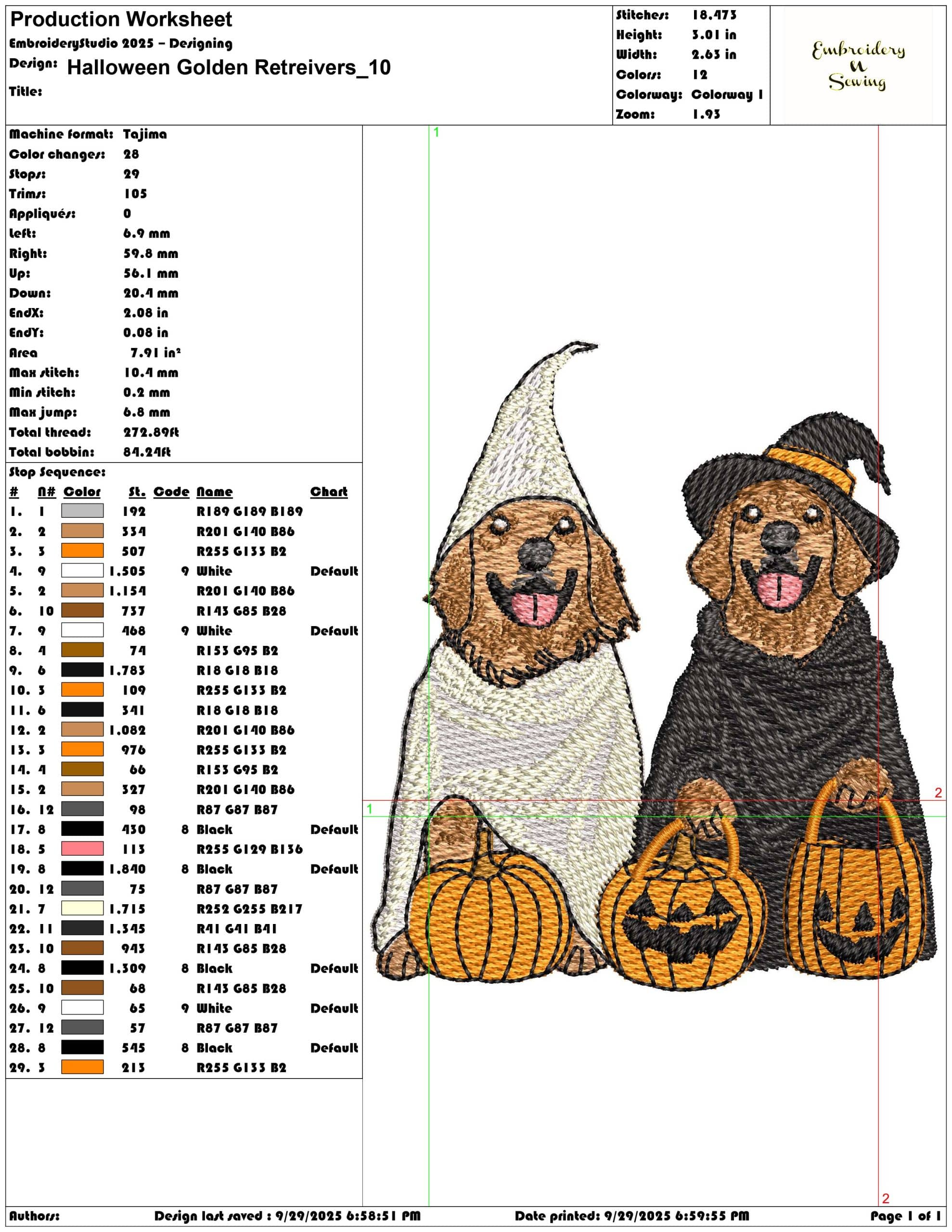 Halloween Golden Retreivers - Elegant embroidery design file - instant download — view 3