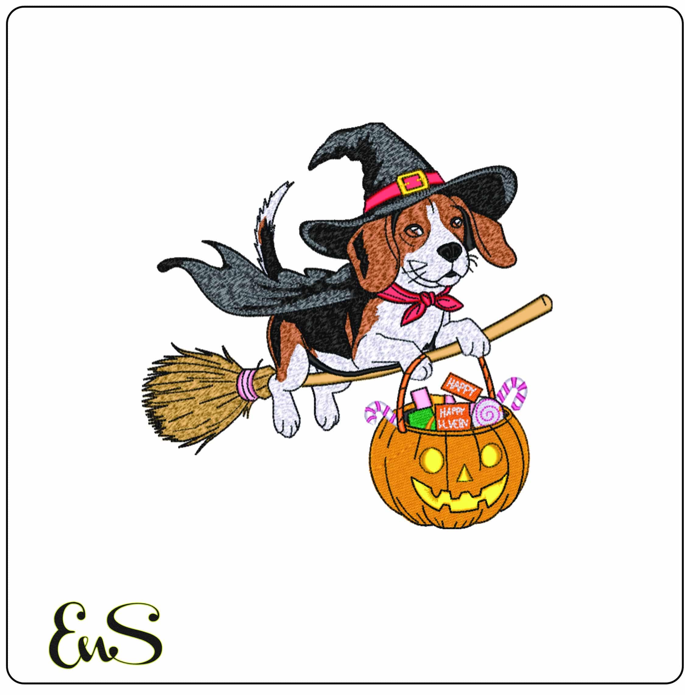 Halloween Hound with Pumpkin - Elegant embroidery design file - instant download