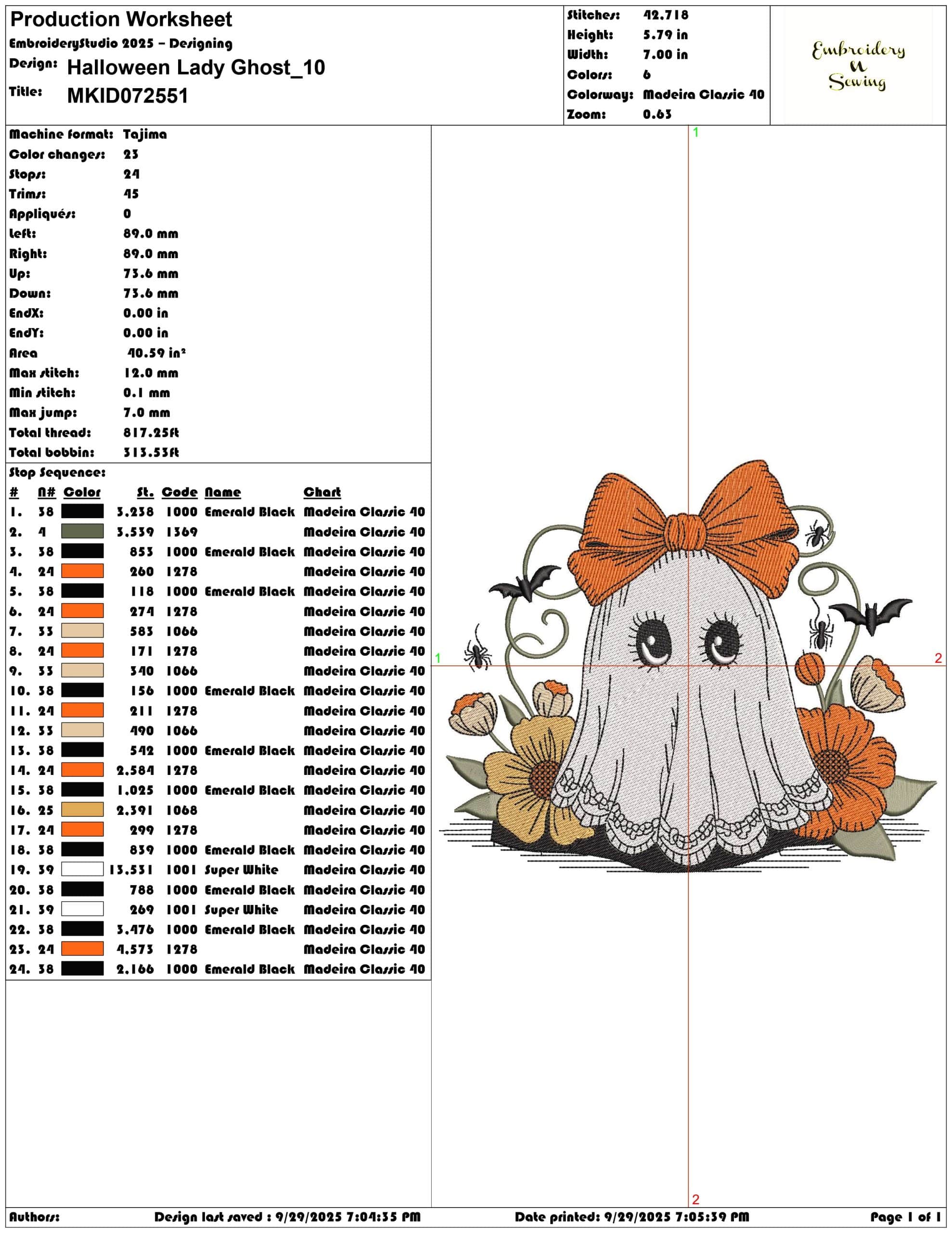 Halloween Lady Ghost with Bow - Elegant embroidery design file - instant download — view 3