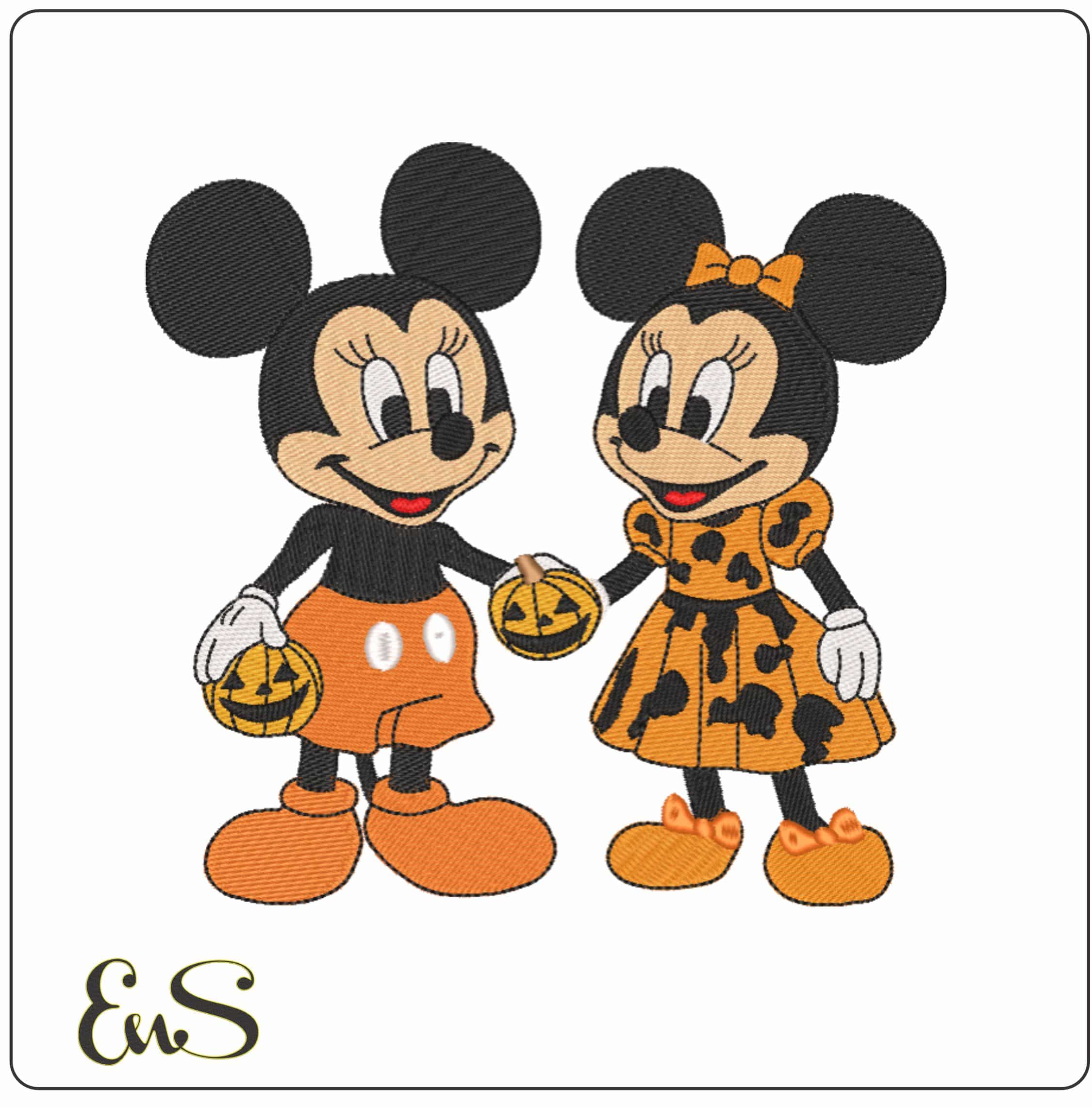 Halloween Mickey and Minnie Mouse - Elegant embroidery design file - instant download