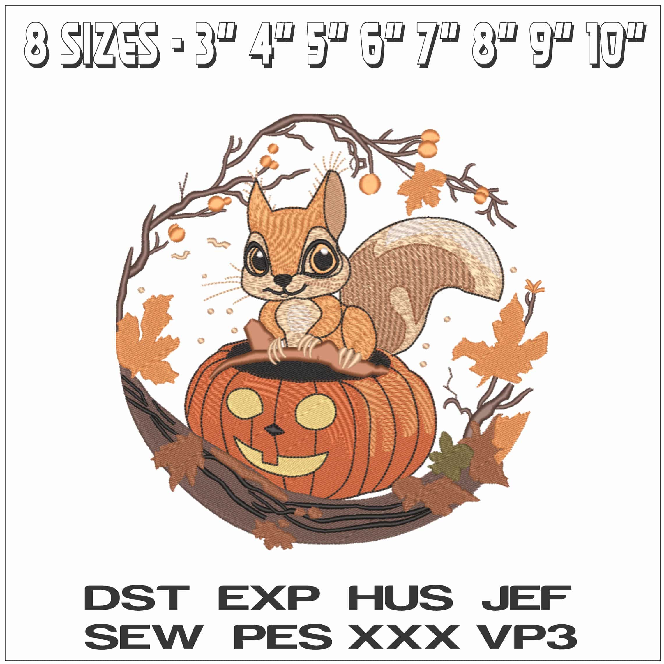 Halloween Squirel in Pumpkin - Elegant embroidery design file - instant download — view 2