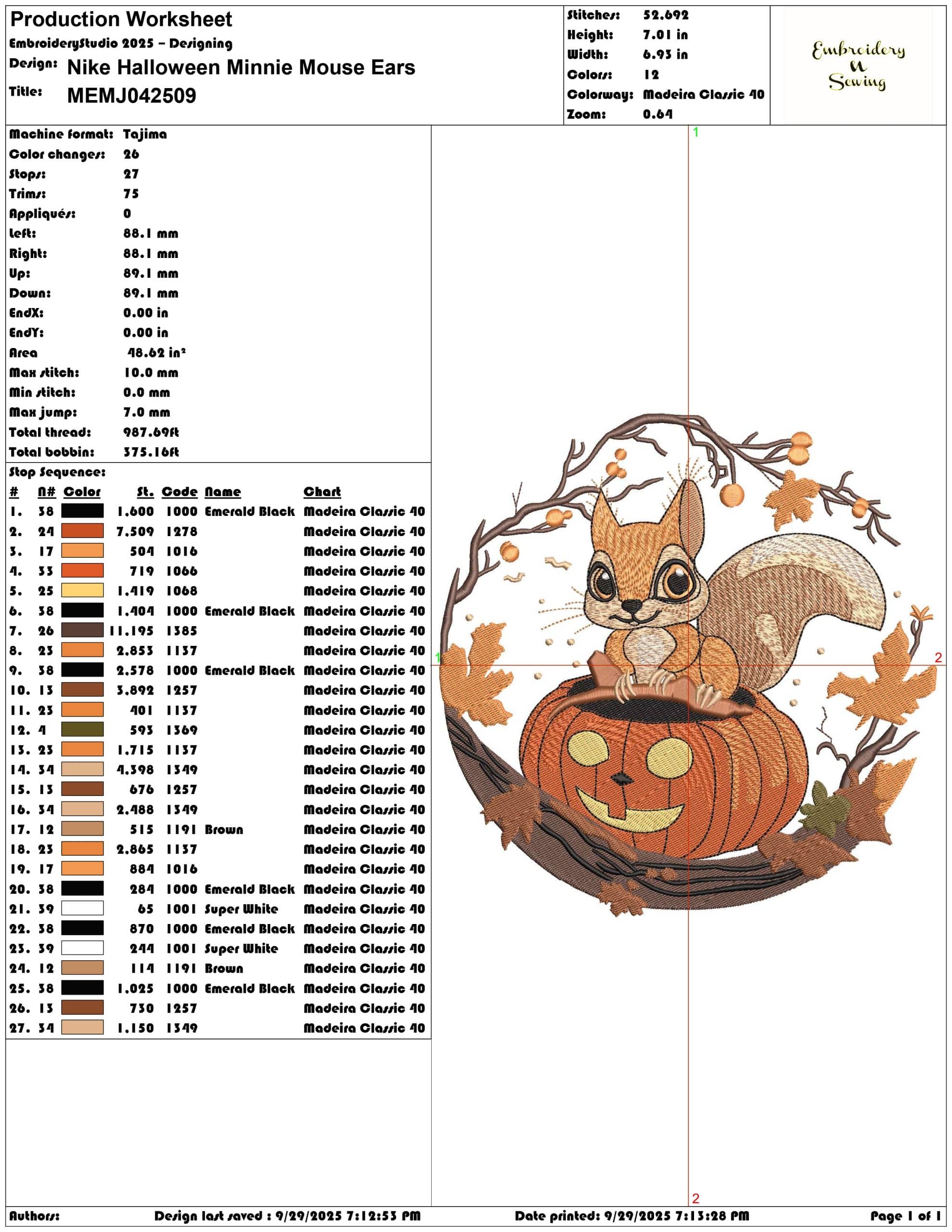 Halloween Squirel in Pumpkin - Elegant embroidery design file - instant download — view 3
