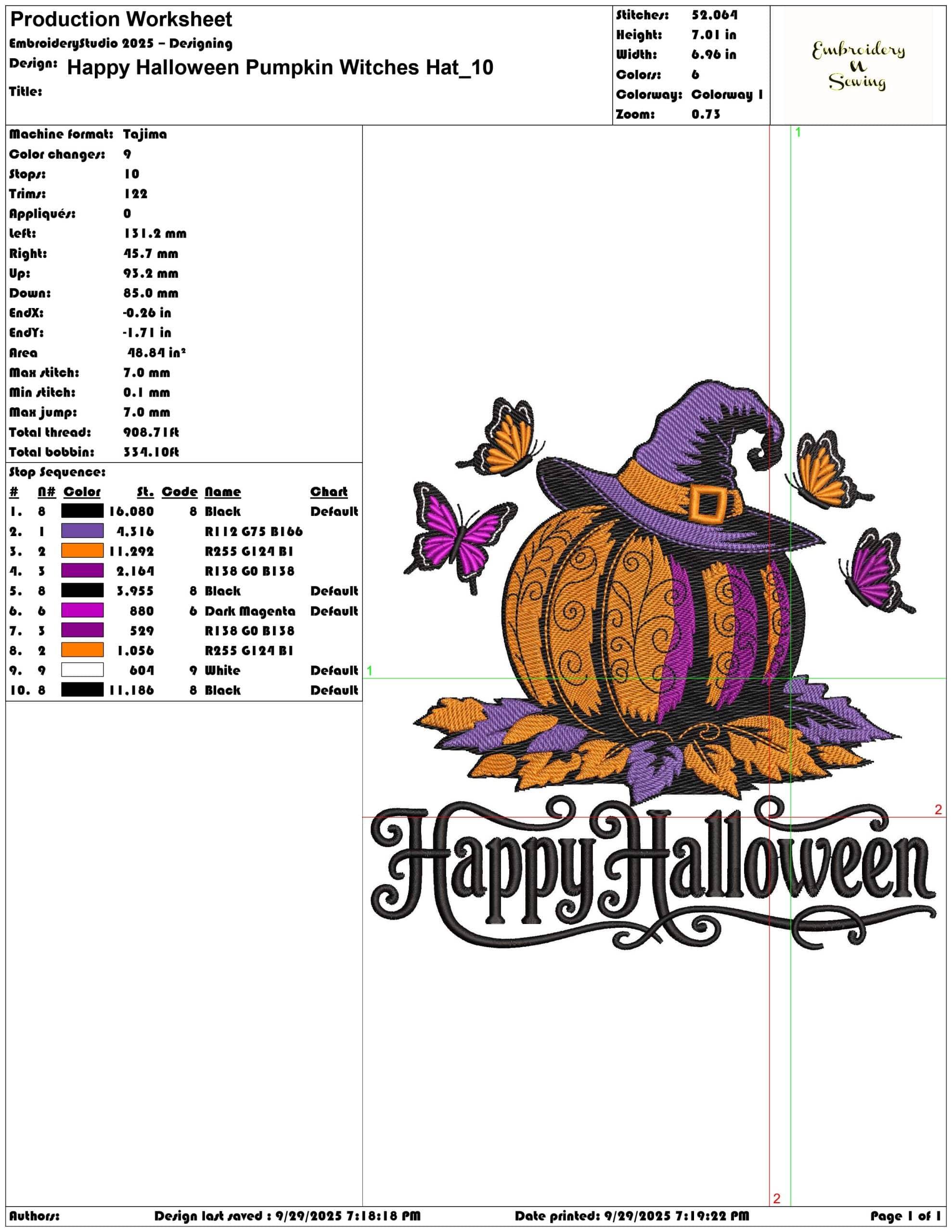 Happy Halloween Pumpkin Witches Hat - Elegant embroidery design file - instant download — view 2