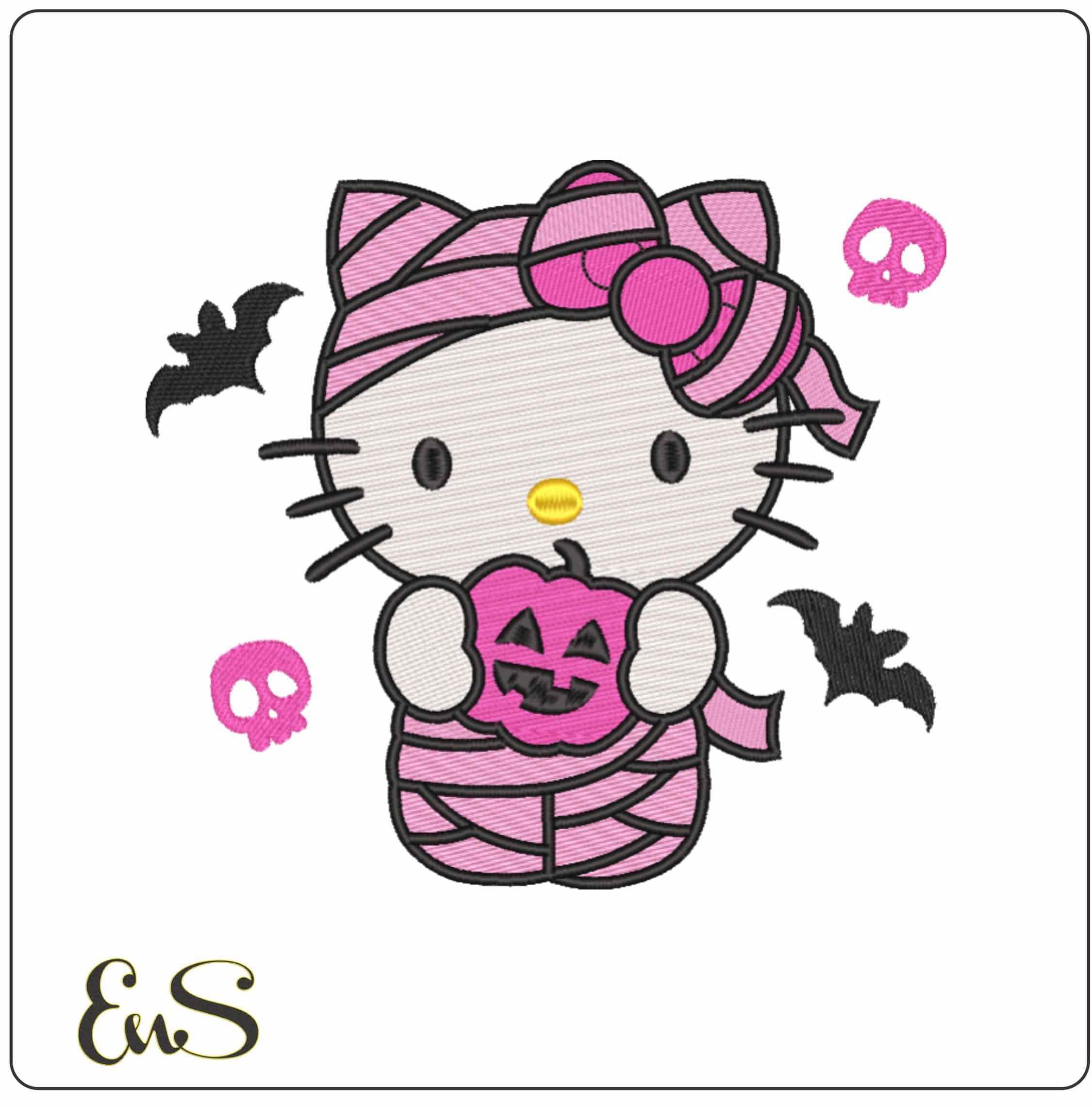 Hello Kitty Mummy with Pumpkin - Elegant embroidery design file - instant download