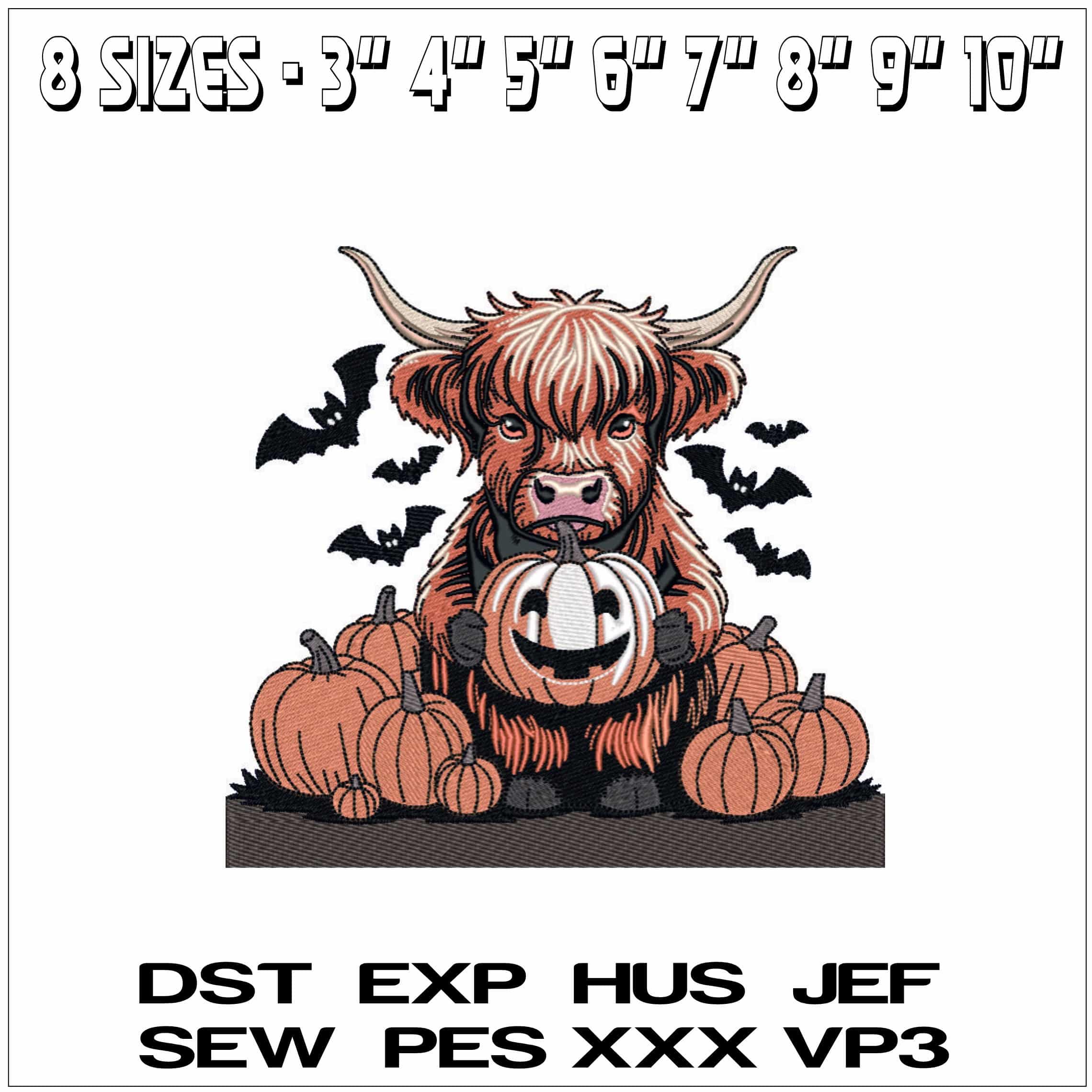 Highland Cow in Pumpkin Patch - Elegant embroidery design file - instant download — view 2