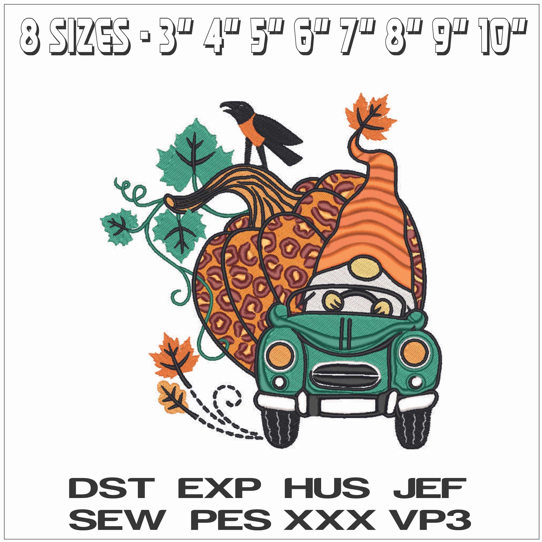 Gnome in Truck with Pumpkin - Elegant embroidery design file - instant download — view 2