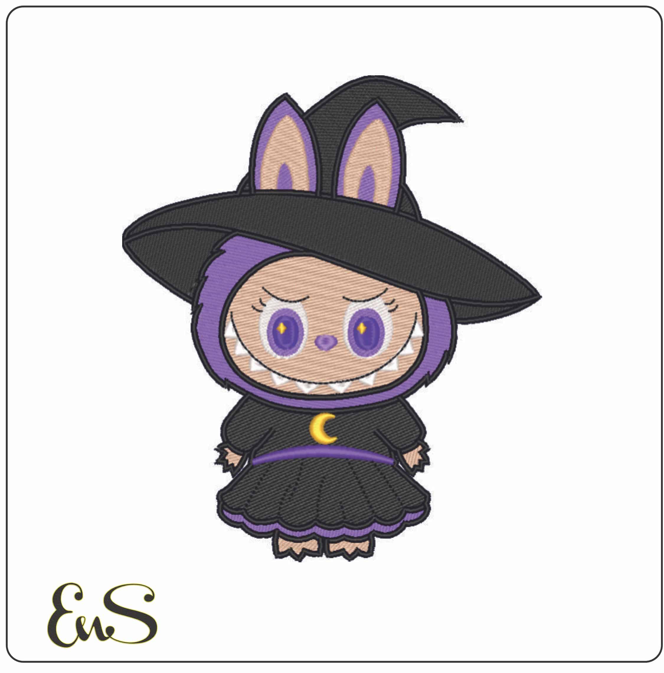 Labubu Witch - Elegant embroidery design file - instant download