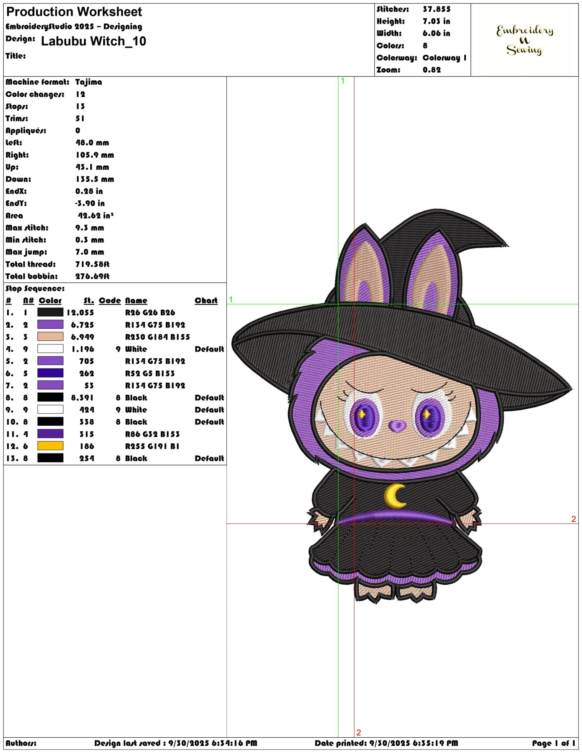 Labubu Witch - Elegant embroidery design file - instant download — view 3