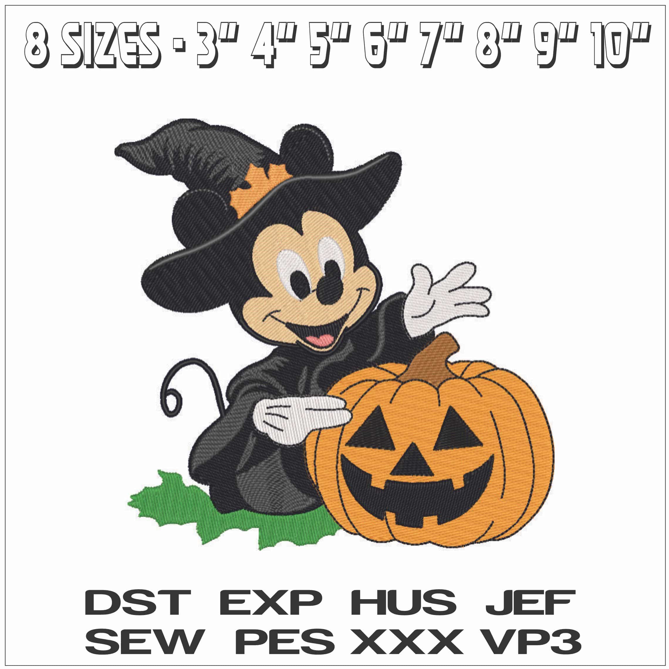 Mickey Mouse Wizard with Pumpkin - Elegant embroidery design file - instant download — view 2