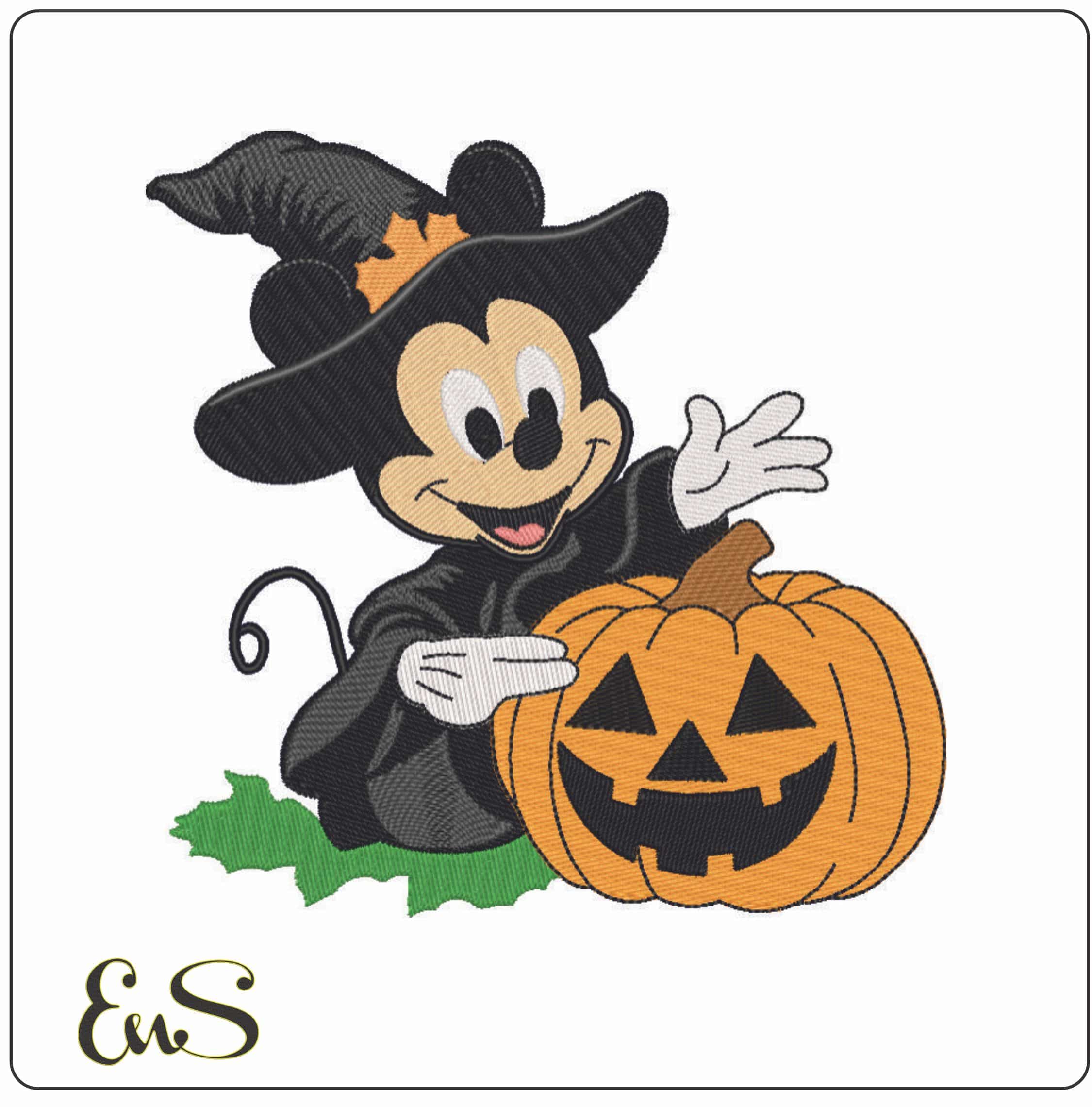 Mickey Mouse Wizard with Pumpkin - Elegant embroidery design file - instant download