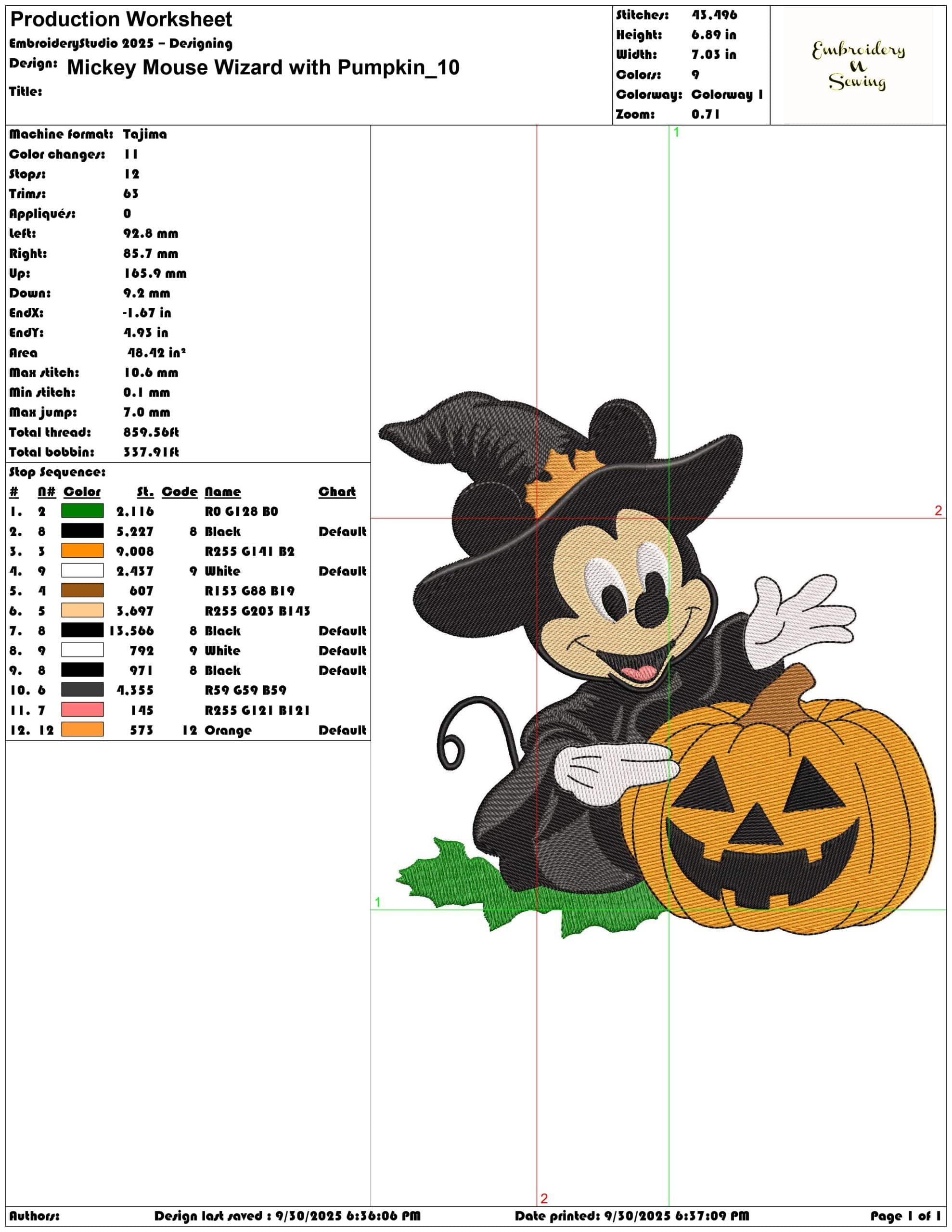 Mickey Mouse Wizard with Pumpkin - Elegant embroidery design file - instant download — view 3
