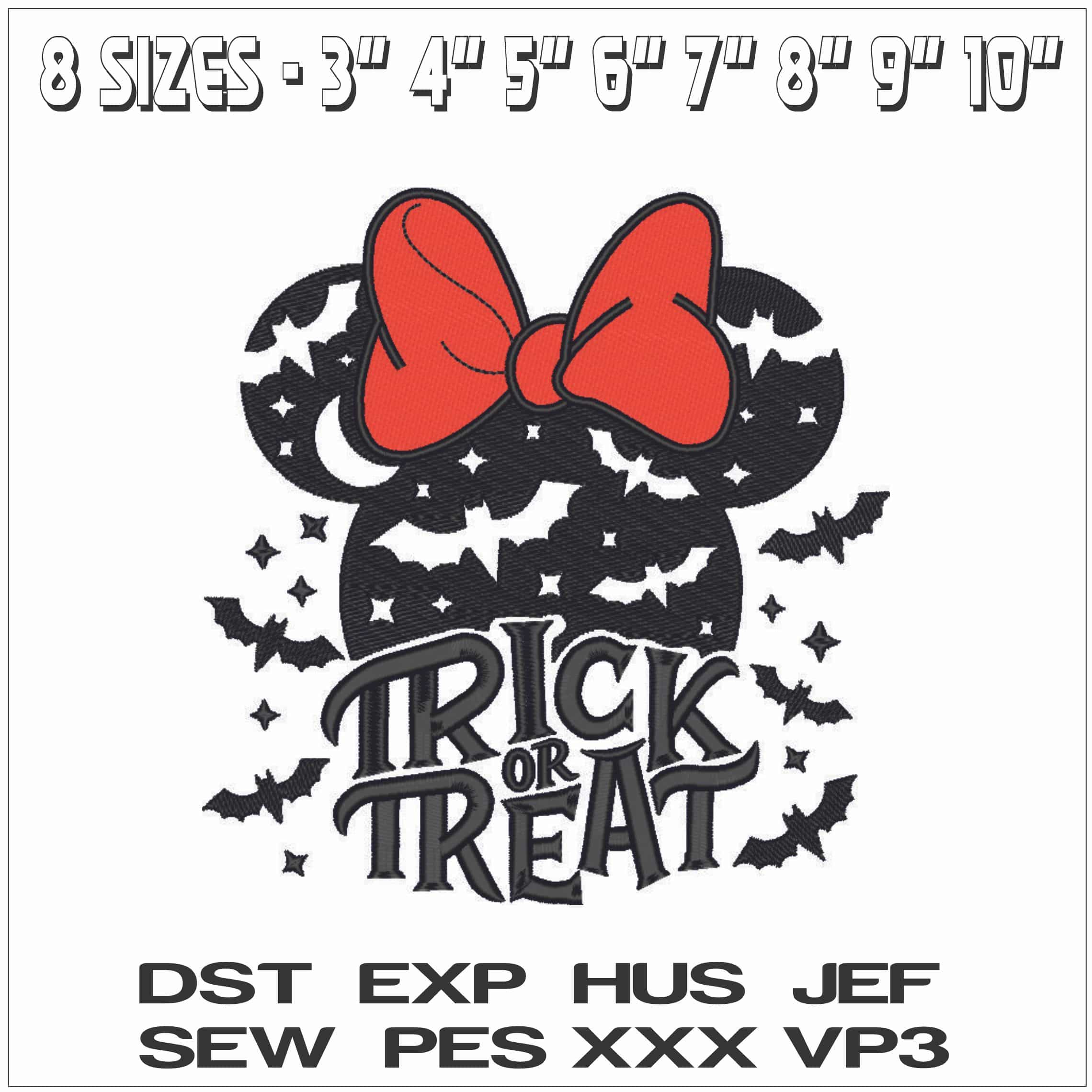 Minnie Mouse Ears Trick or Treat - Elegant embroidery design file - instant download — view 2