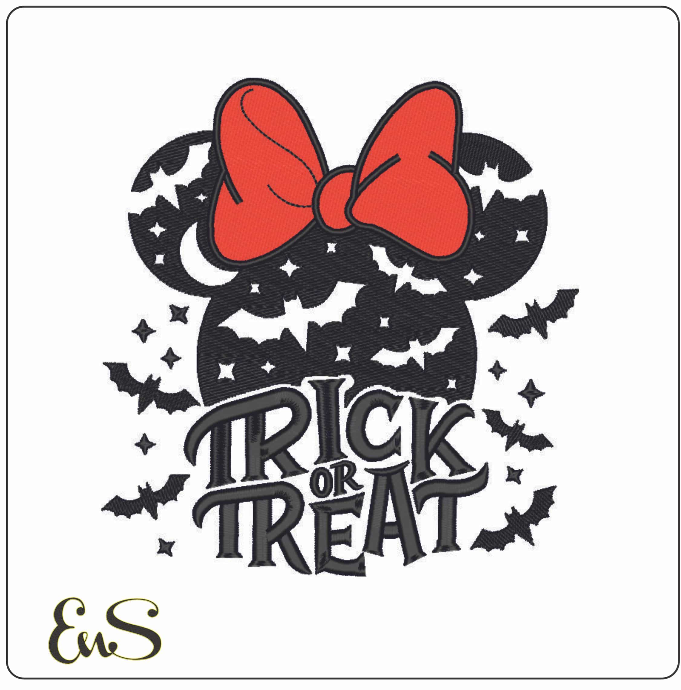 Minnie Mouse Ears Trick or Treat - Elegant embroidery design file - instant download