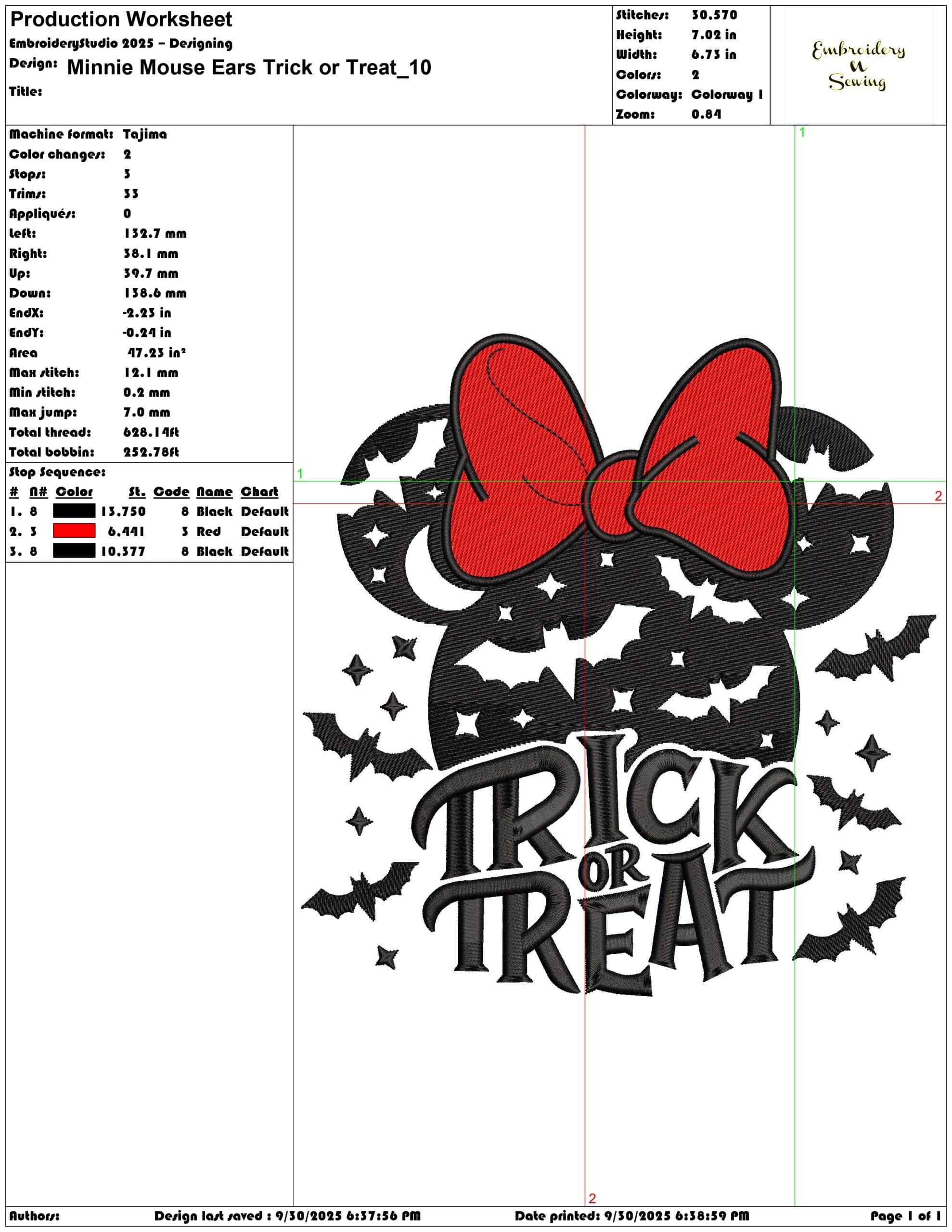 Minnie Mouse Ears Trick or Treat - Elegant embroidery design file - instant download — view 3