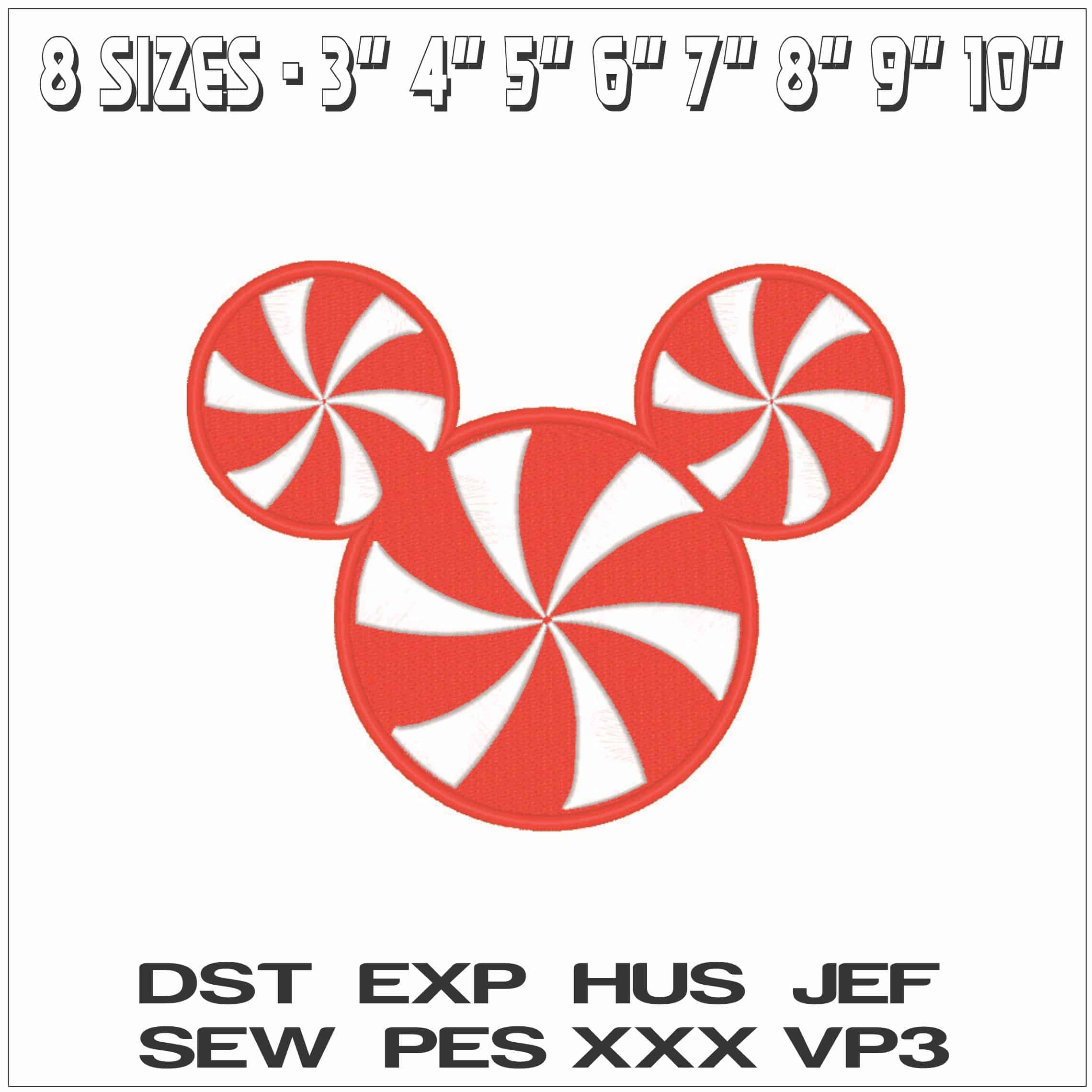 Minnie Mouse head in Peppermints - Elegant embroidery design file - instant download — view 2