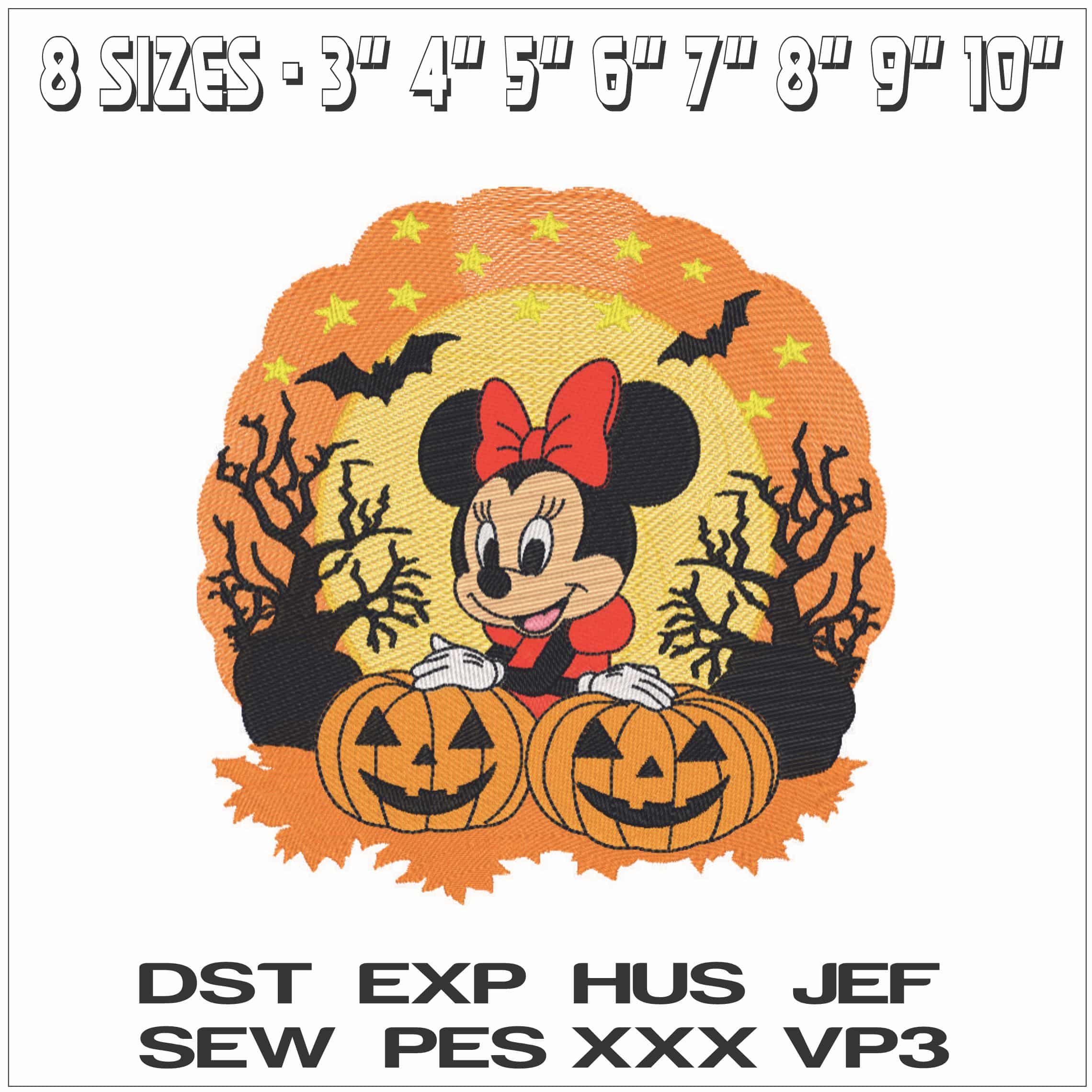 Minnie Mouse in woods with Pumpkin - Elegant embroidery design file - instant download — view 2
