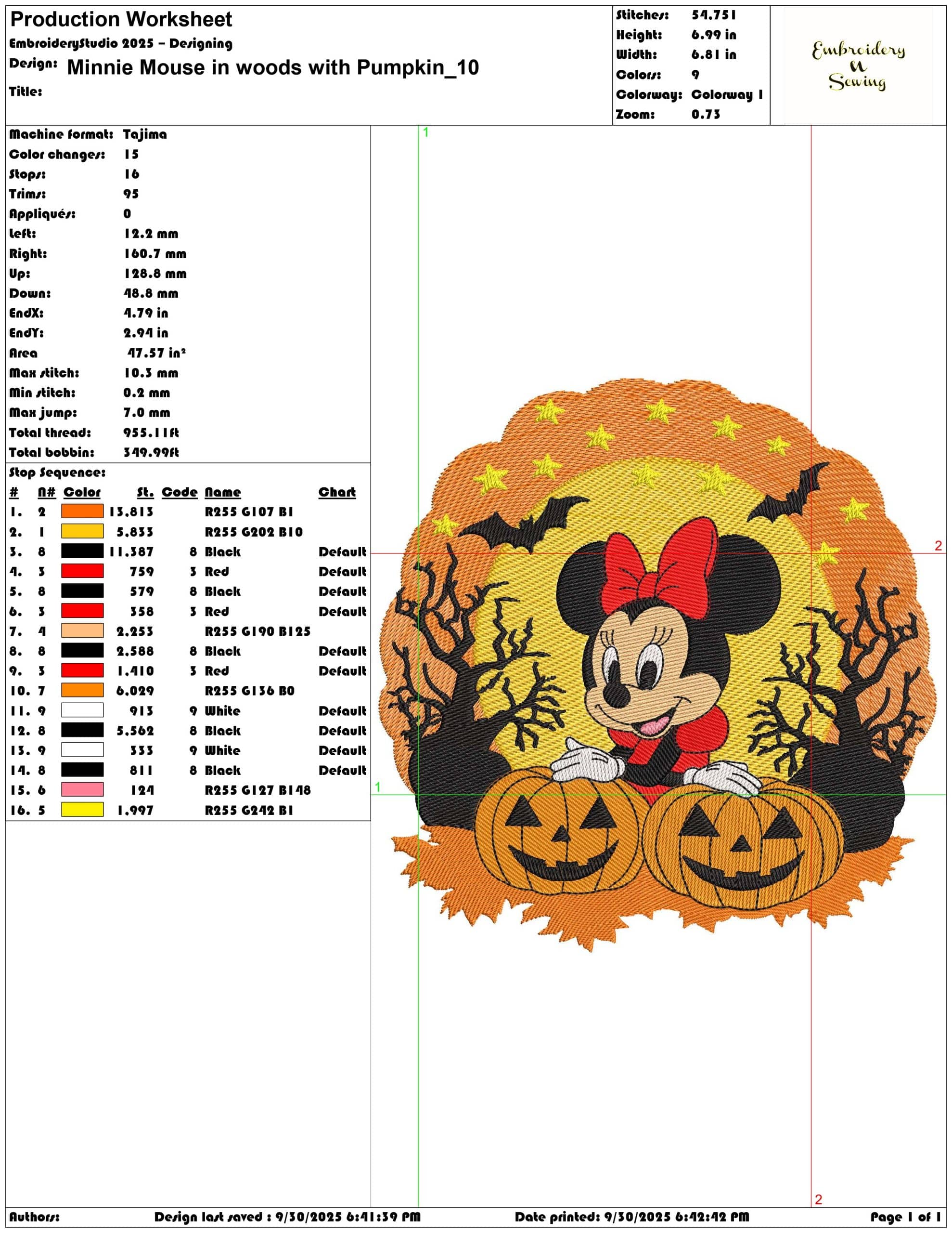 Minnie Mouse in woods with Pumpkin - Elegant embroidery design file - instant download — view 3