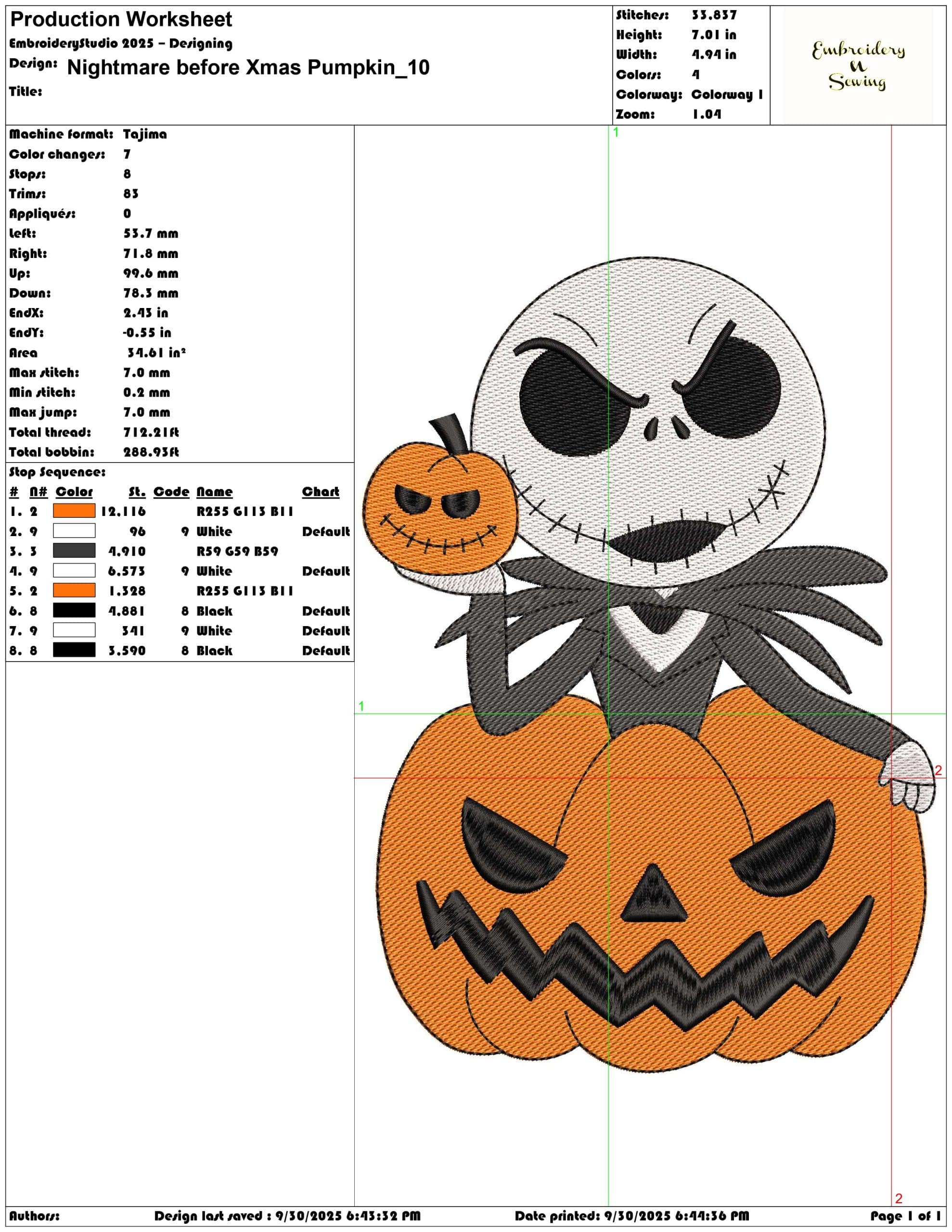 Nightmare before Xmas Pumpkin - Elegant embroidery design file - instant download — view 3