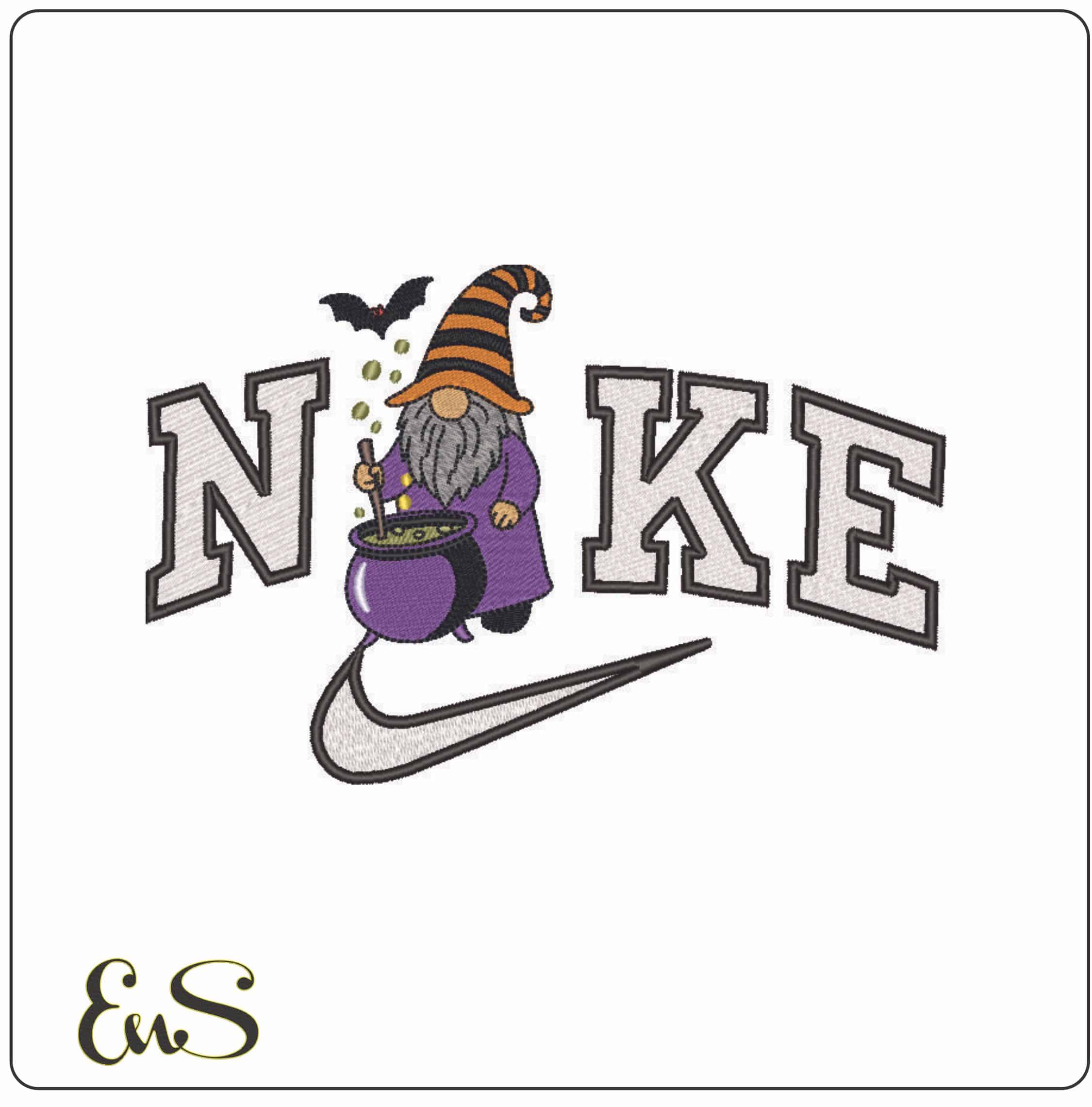 Nike Gnome Wizard with Cauldron - Elegant embroidery design file - instant download