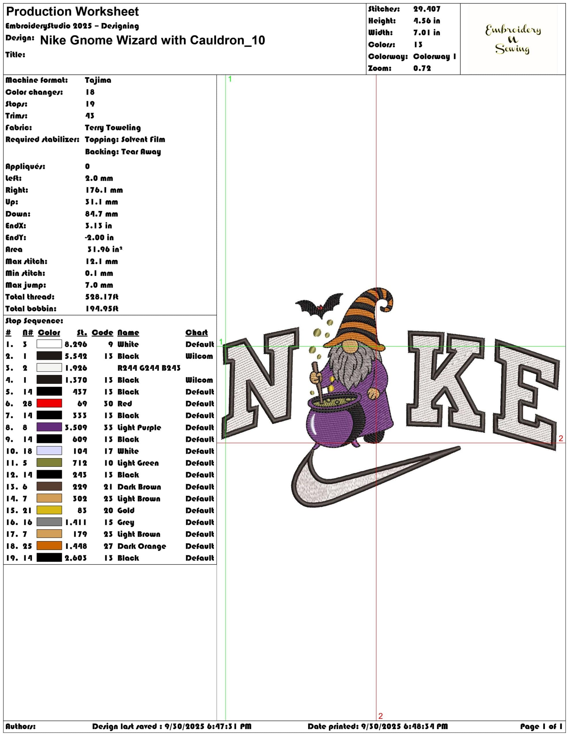 Nike Gnome Wizard with Cauldron - Elegant embroidery design file - instant download — view 3