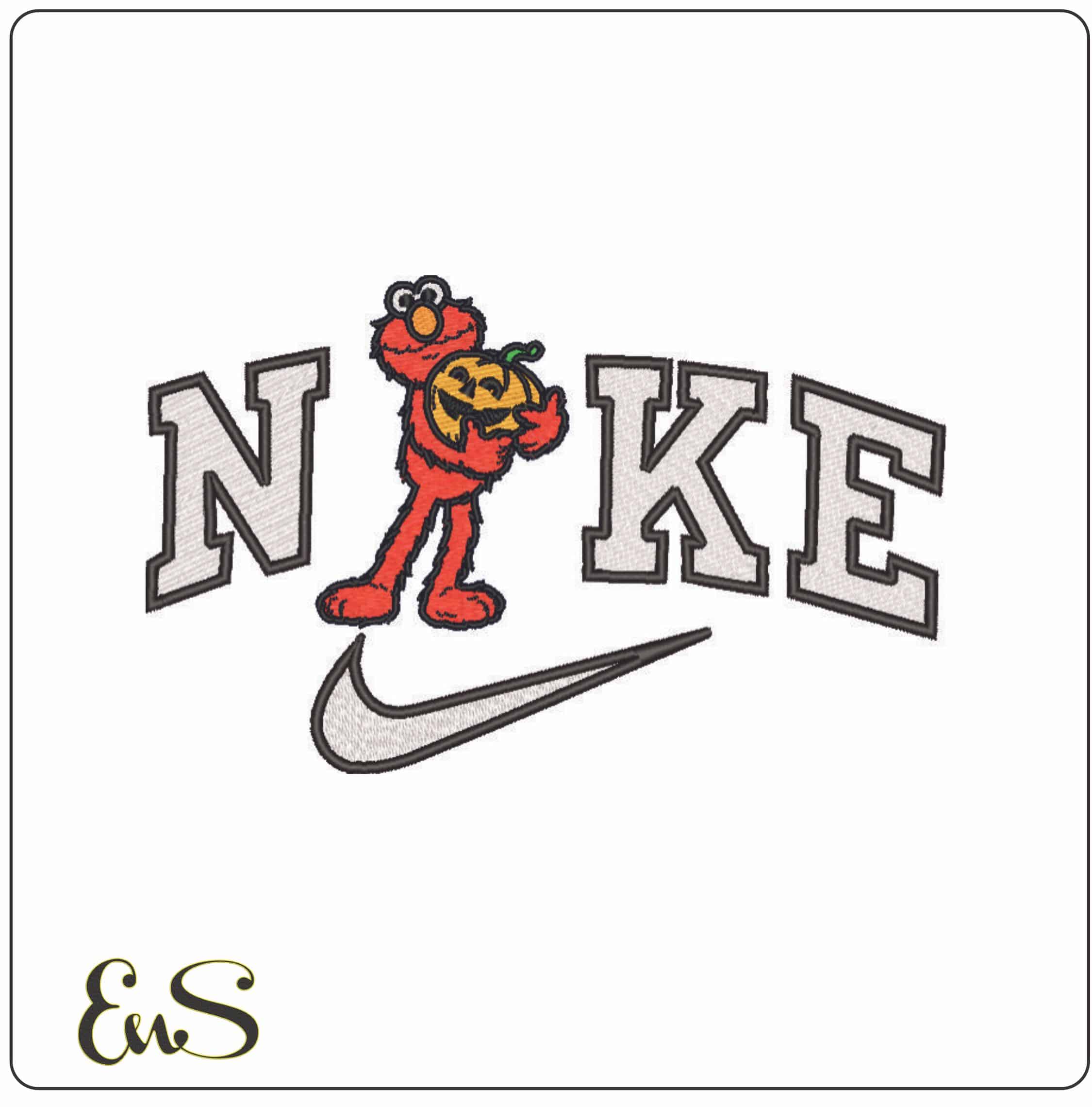 Nike Halloween Elmo with Pumpkin - Elegant embroidery design file - instant download