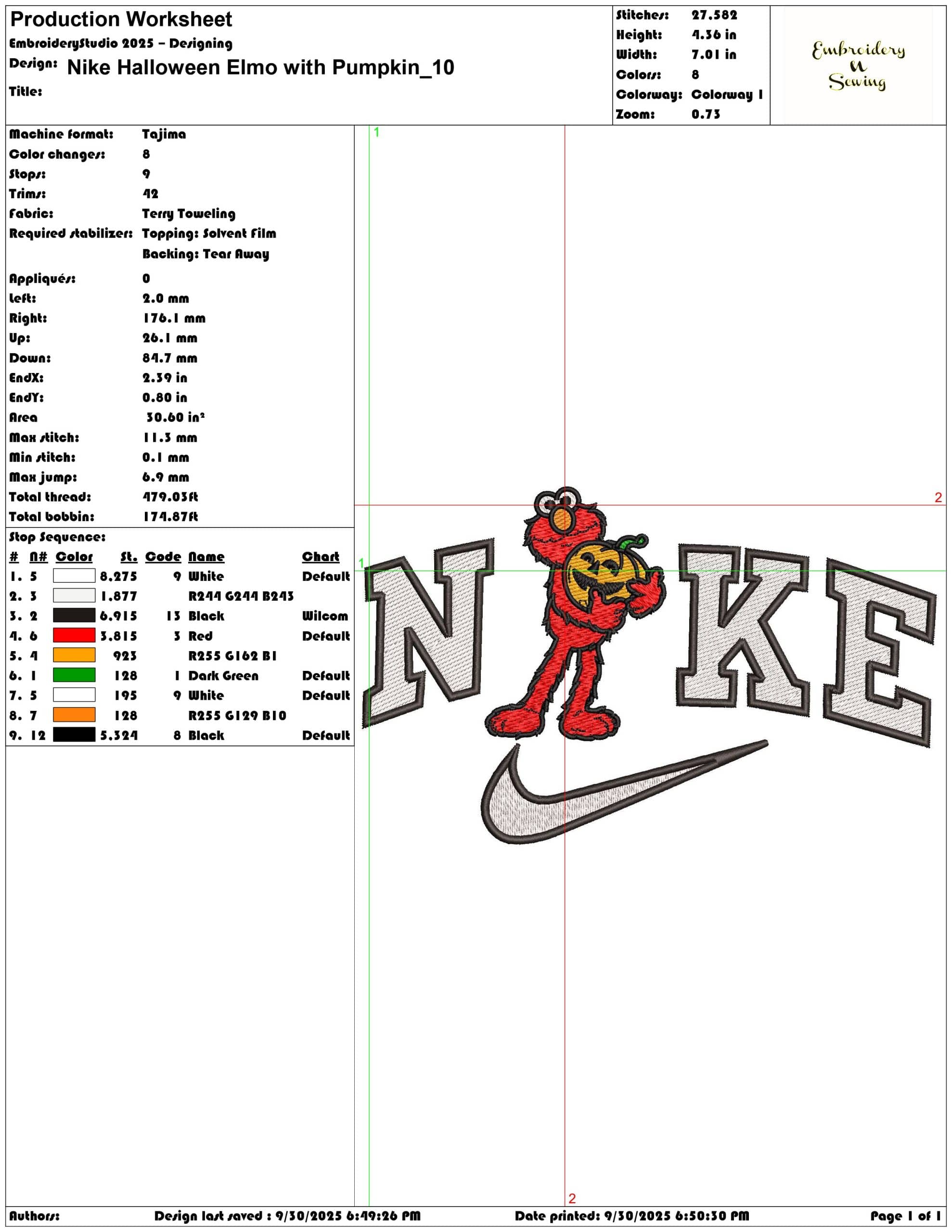 Nike Halloween Elmo with Pumpkin - Elegant embroidery design file - instant download — view 3