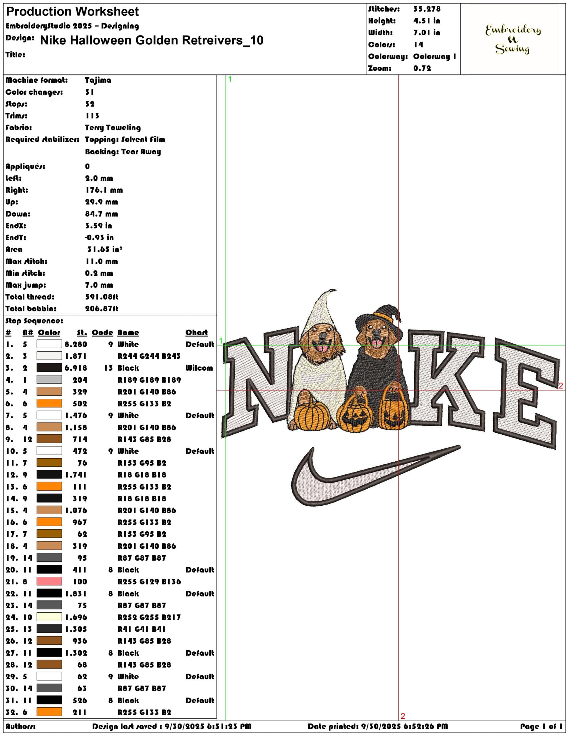 Nike Halloween Golden Retrievers - Elegant embroidery design file - instant download — view 3