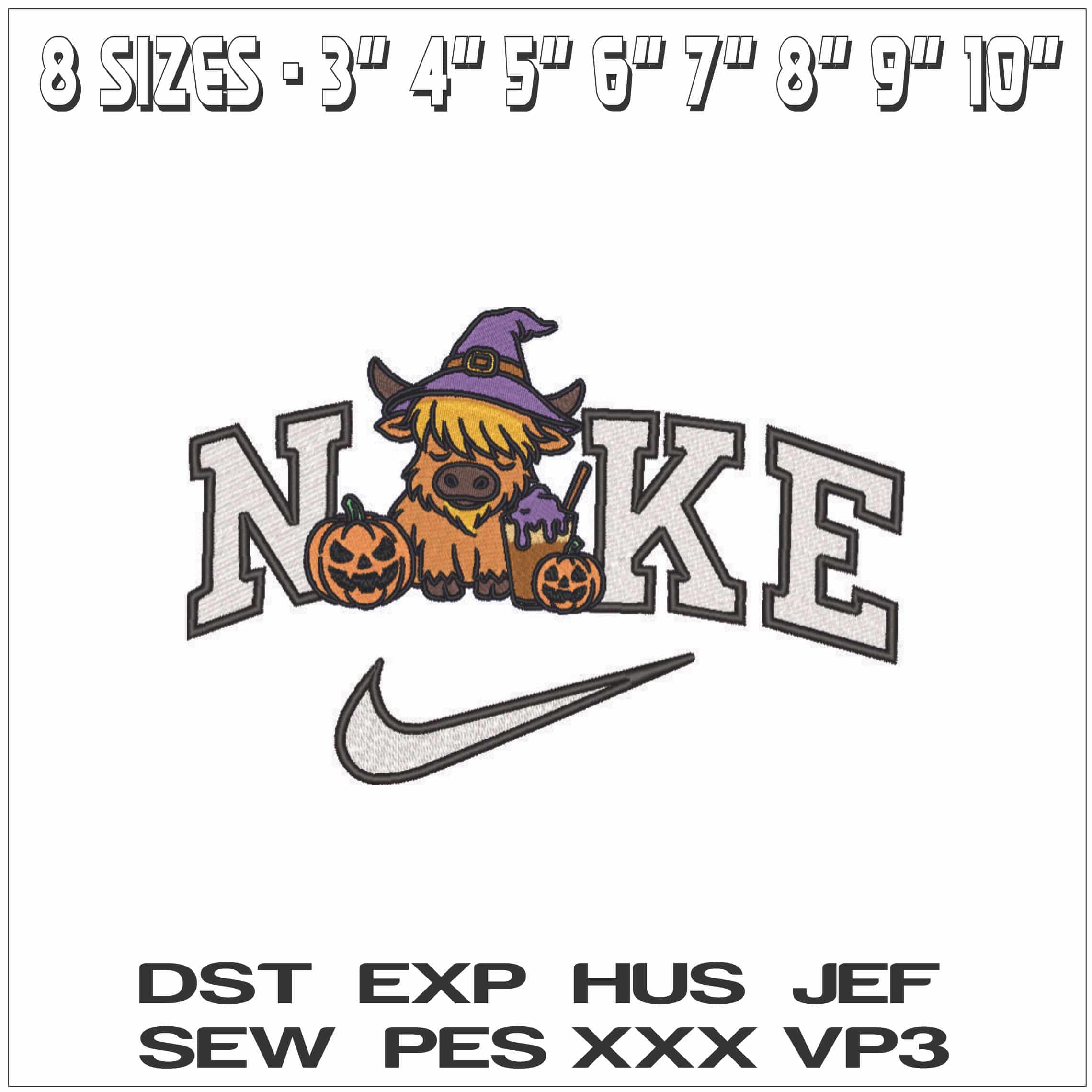 Nike Halloween Highland Cow - Elegant embroidery design file - instant download — view 2