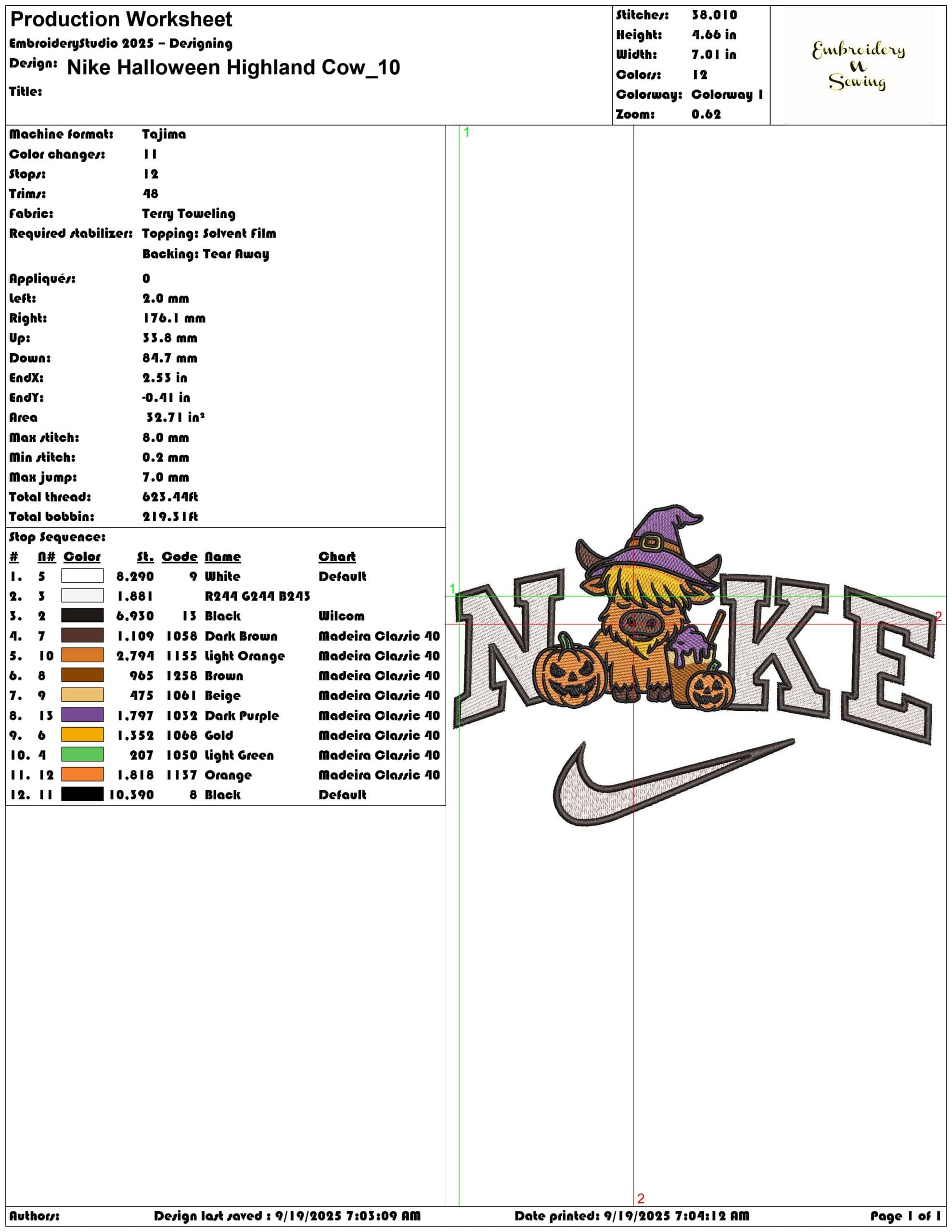 Nike Halloween Highland Cow - Elegant embroidery design file - instant download — view 3
