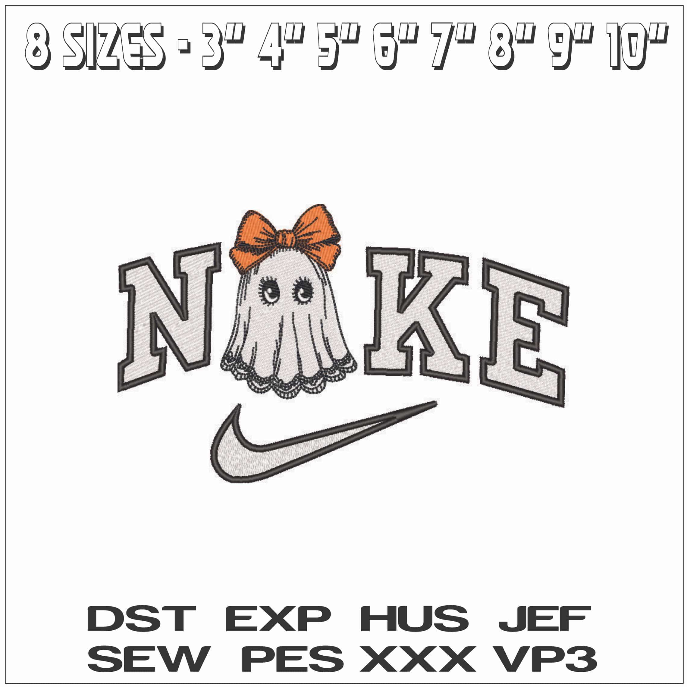 Nike Halloween Lady Ghost with Bow - Elegant embroidery design file - instant download — view 2