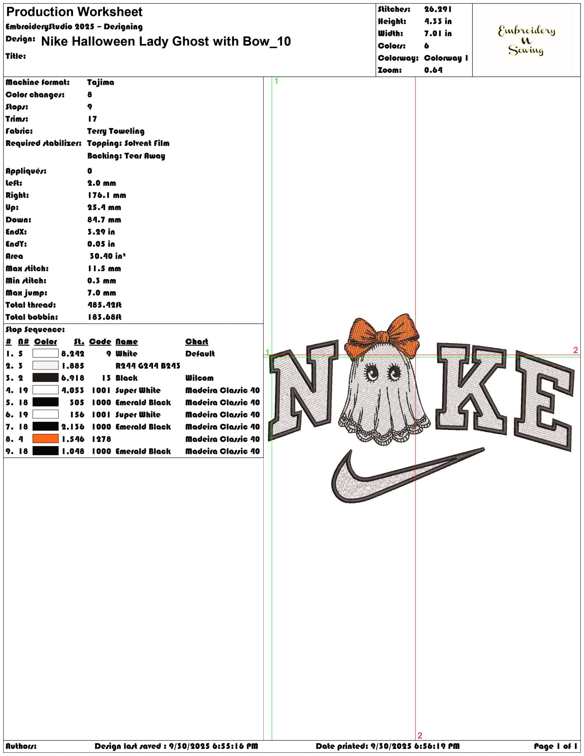 Nike Halloween Lady Ghost with Bow - Elegant embroidery design file - instant download — view 3